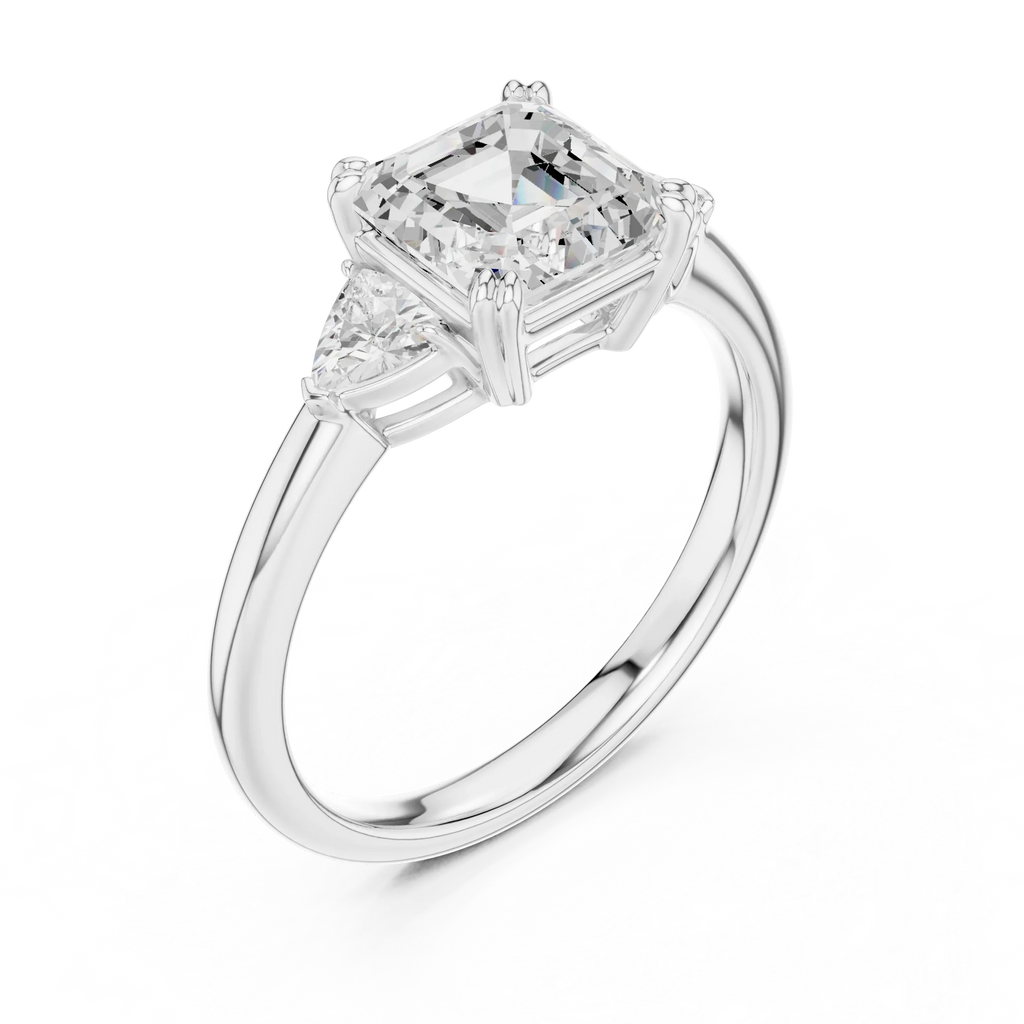 2.40 CTTW VVS1 D Color Asscher Cut Three Stone Diamond Engagement Ring