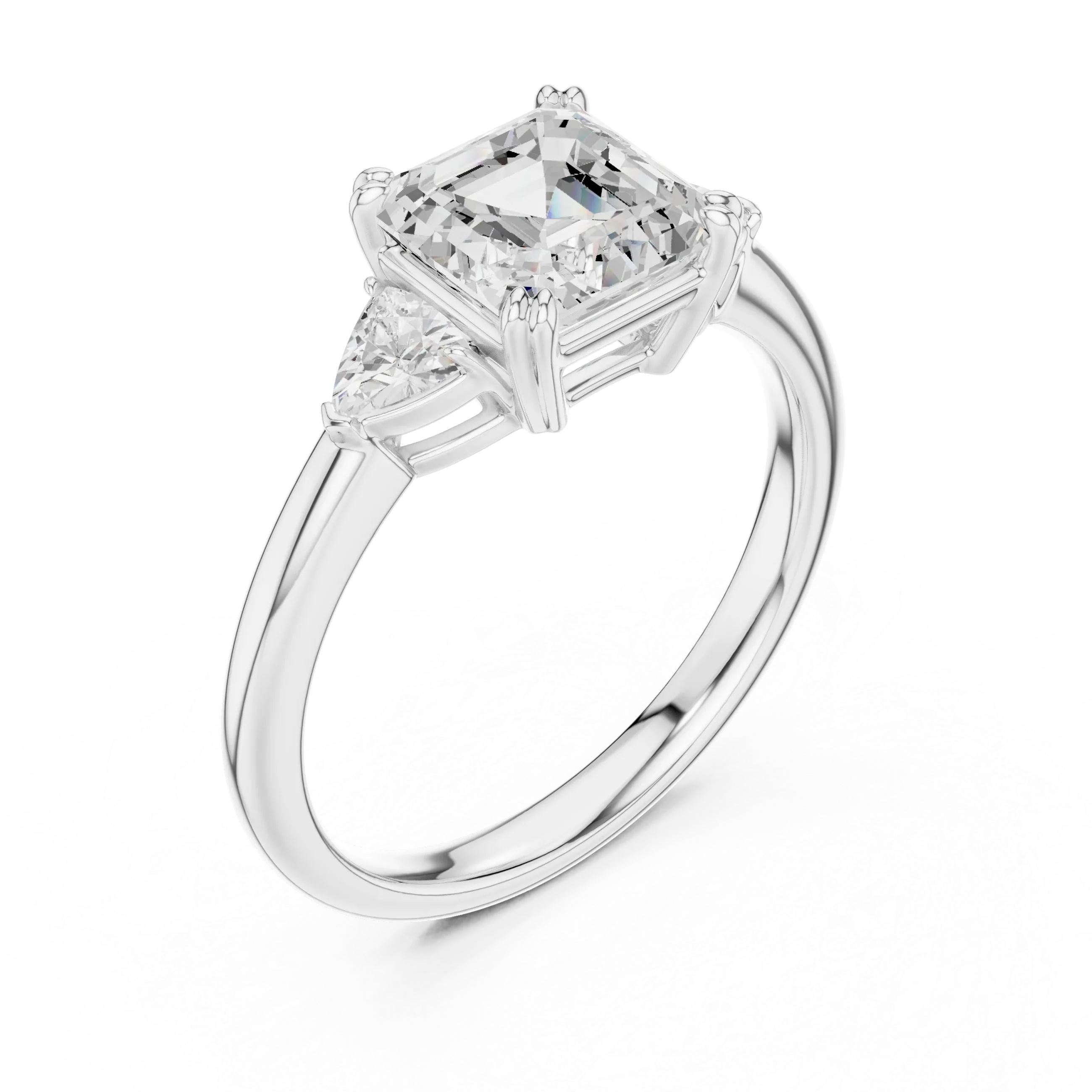 2.40 CTTW VVS1 D Color Asscher Cut Three Stone Diamond Engagement Ring
