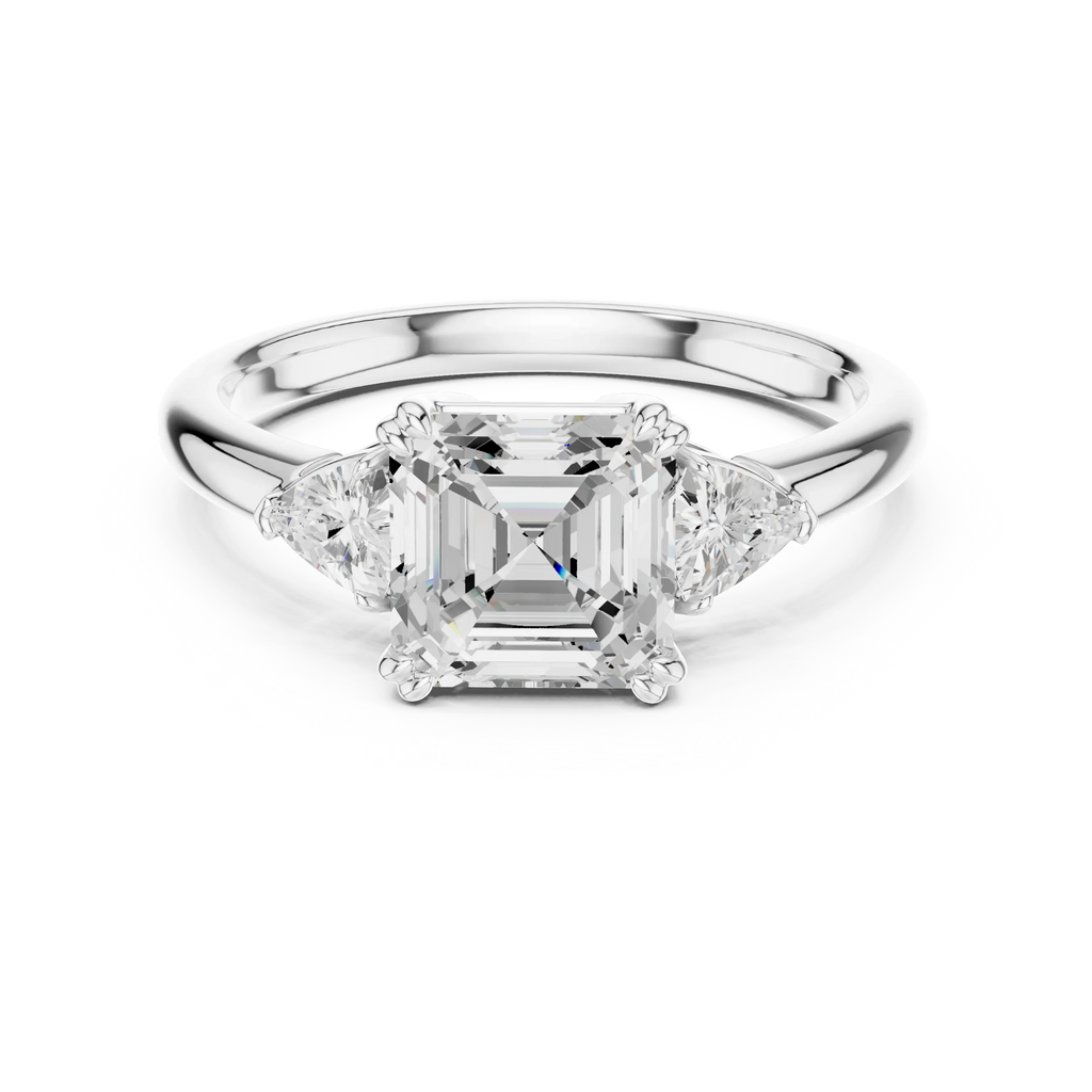 2.40 CTTW VVS1 D Color Asscher Cut Three Stone Diamond Engagement Ring