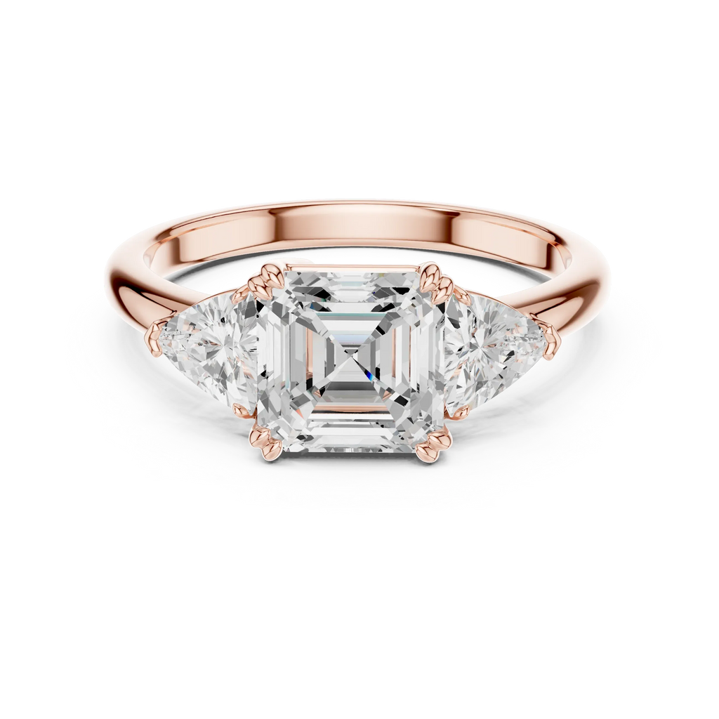 2.60 CT VVS1 D Color Asscher Cut Three Stone Diamond Engagement Ring