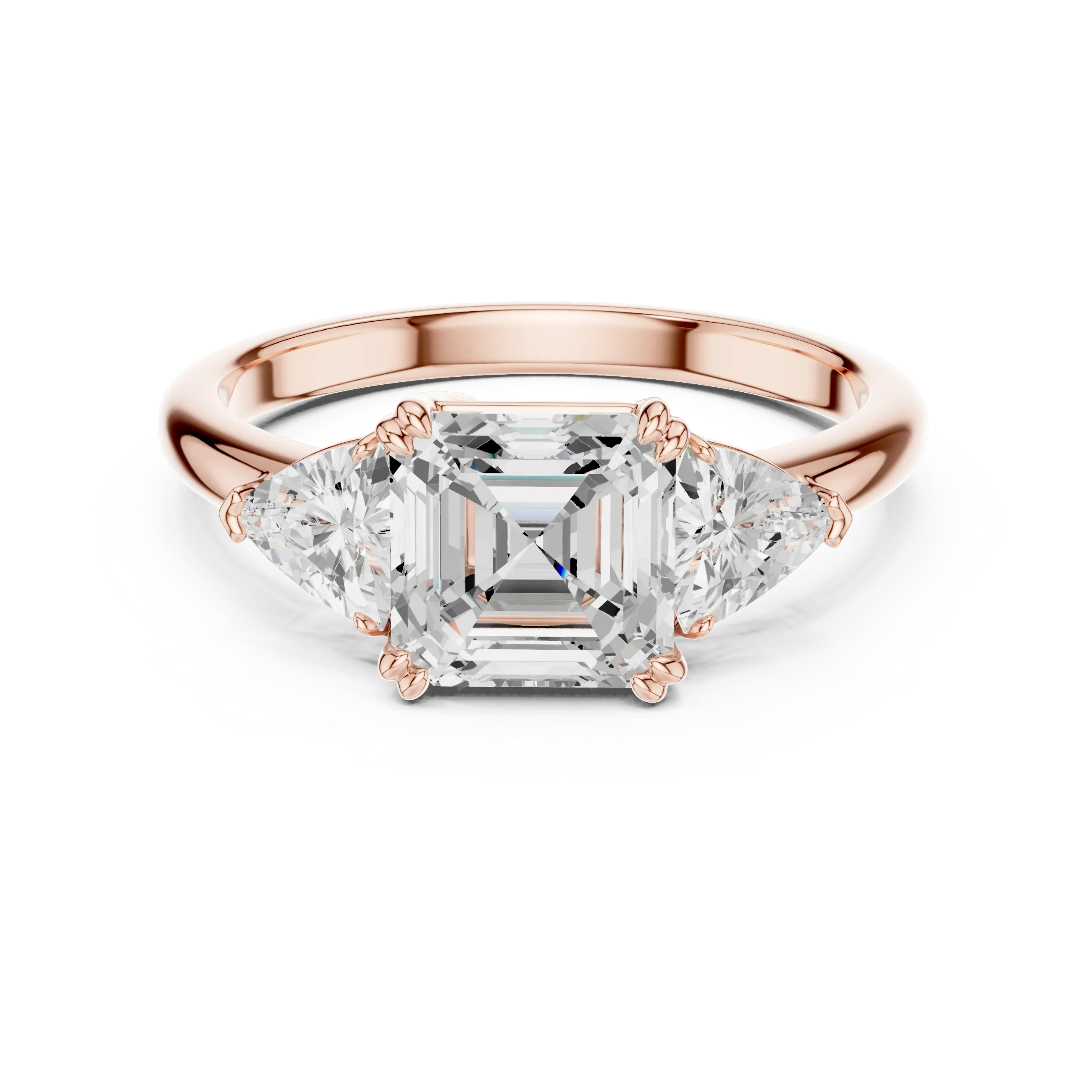 2.60 CT VVS1 D Color Asscher Cut Three Stone Diamond Engagement Ring