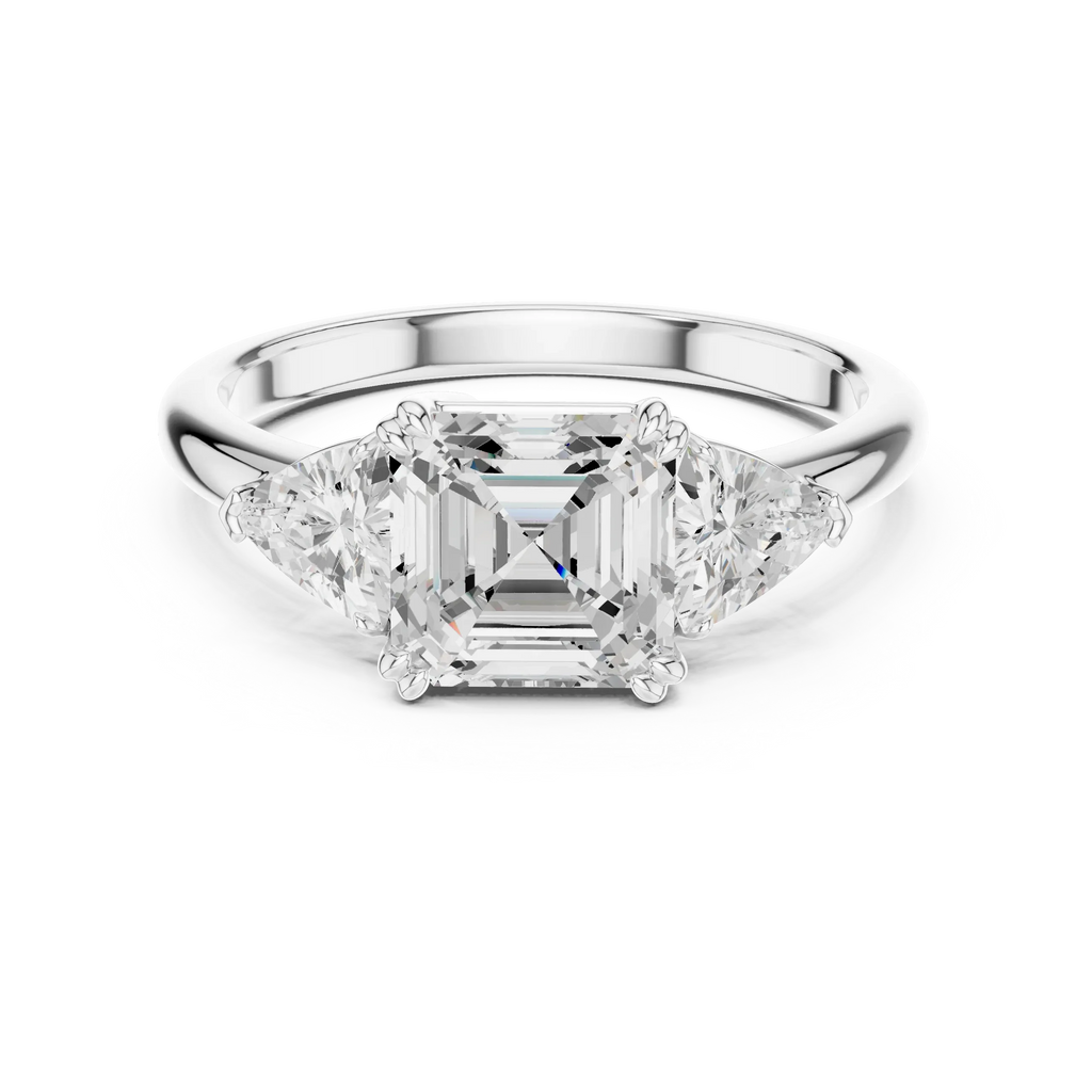 2.60 CT VVS1 D Color Asscher Cut Three Stone Diamond Engagement Ring