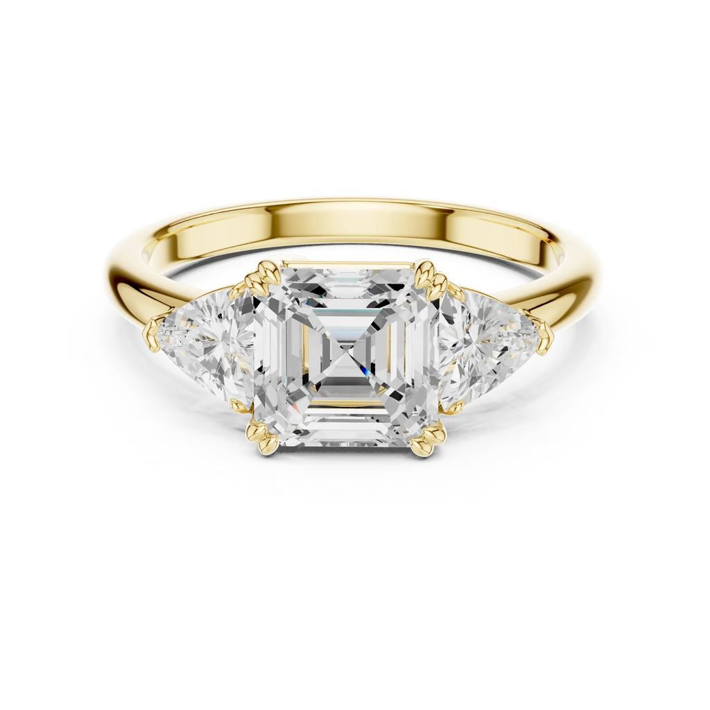 2.60 CT VVS1 D Color Asscher Cut Three Stone Diamond Engagement Ring