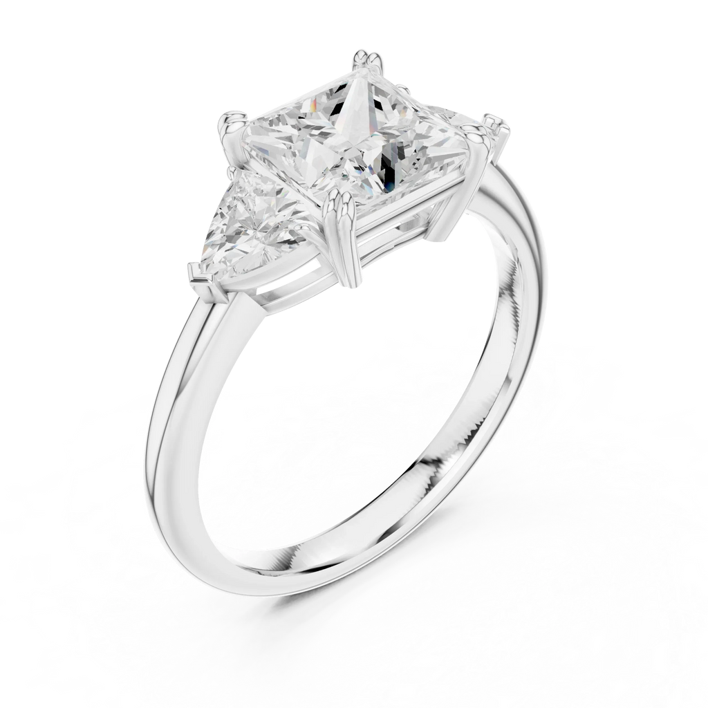 2.60 CT VVS1 D Color Princess Cut Three Stone Diamond Engagement Ring