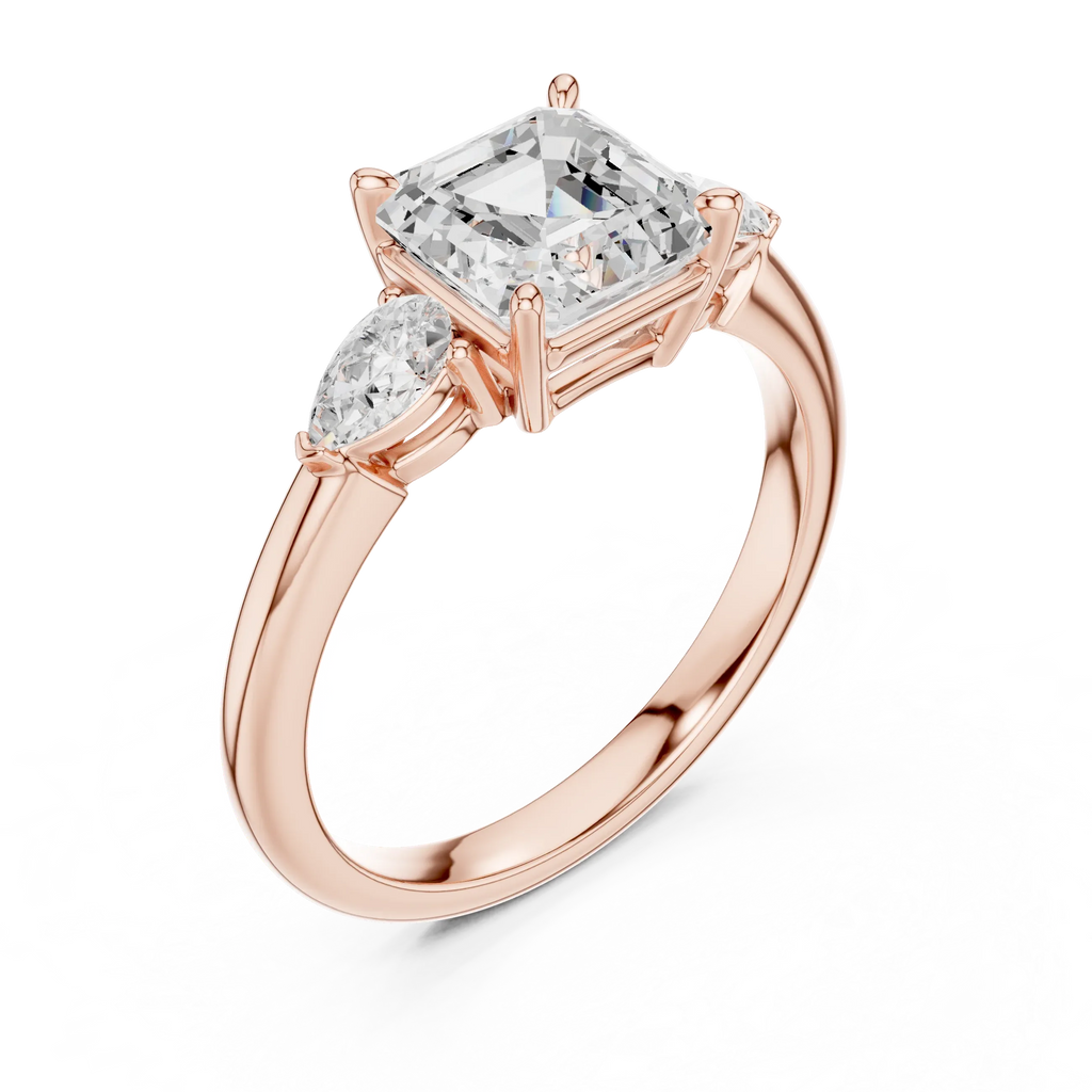 Asscher Cut 2.50 CT Diamond Three Stone Wedding Ring VVS1 D Color