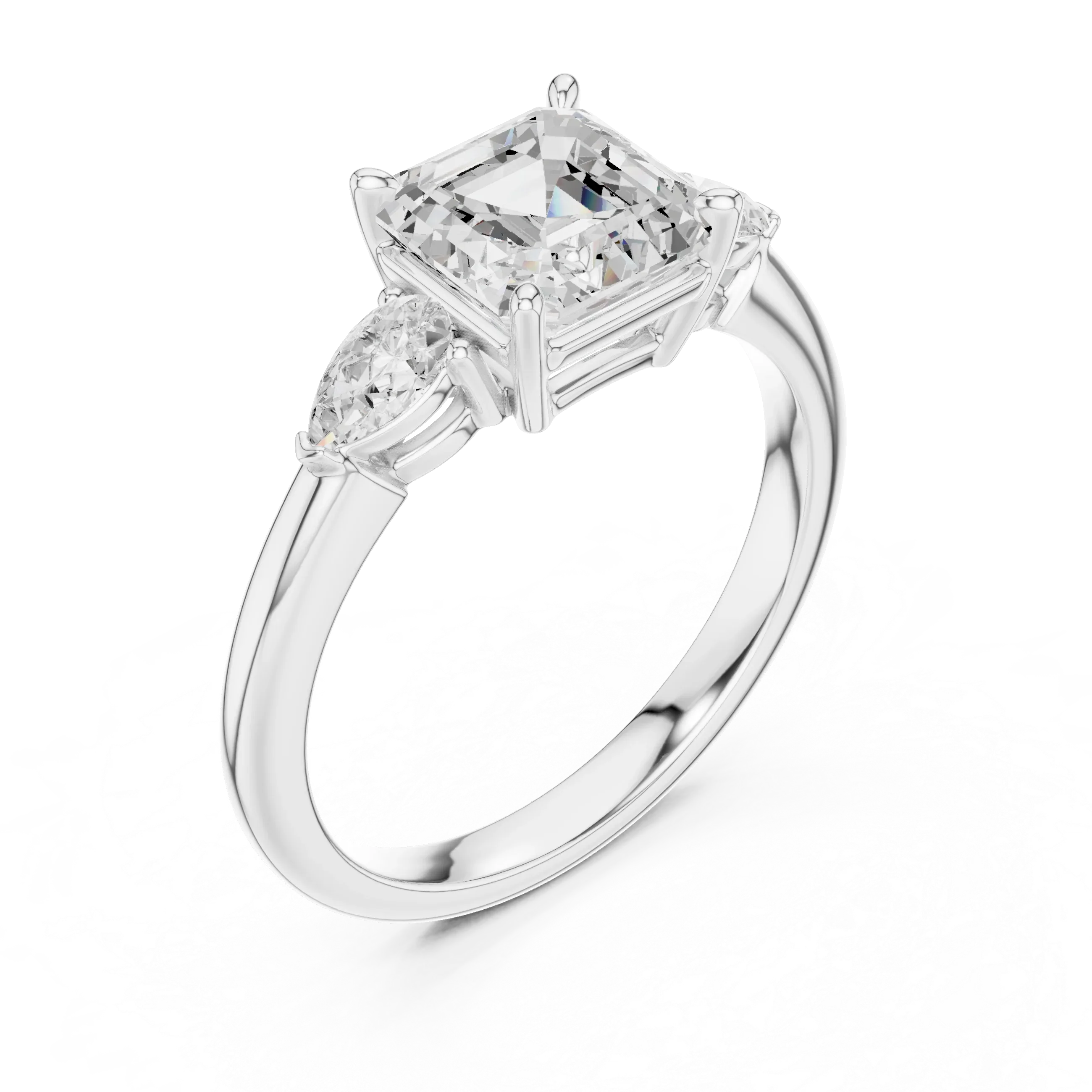 Asscher Cut 2.50 CT Diamond Three Stone Wedding Ring VVS1 D Color