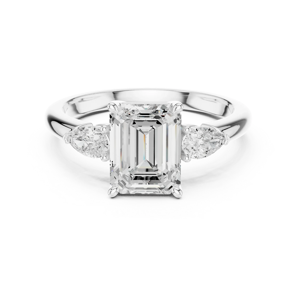 Emerald Cut 2.50 CT Diamond Three Stone Wedding Ring VVS1 D Color