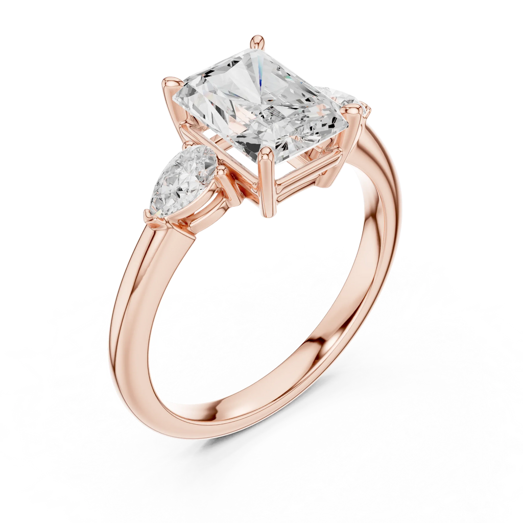 Radient Cut 2.50 CT Diamond Three Stone Wedding Ring VVS1 D Color