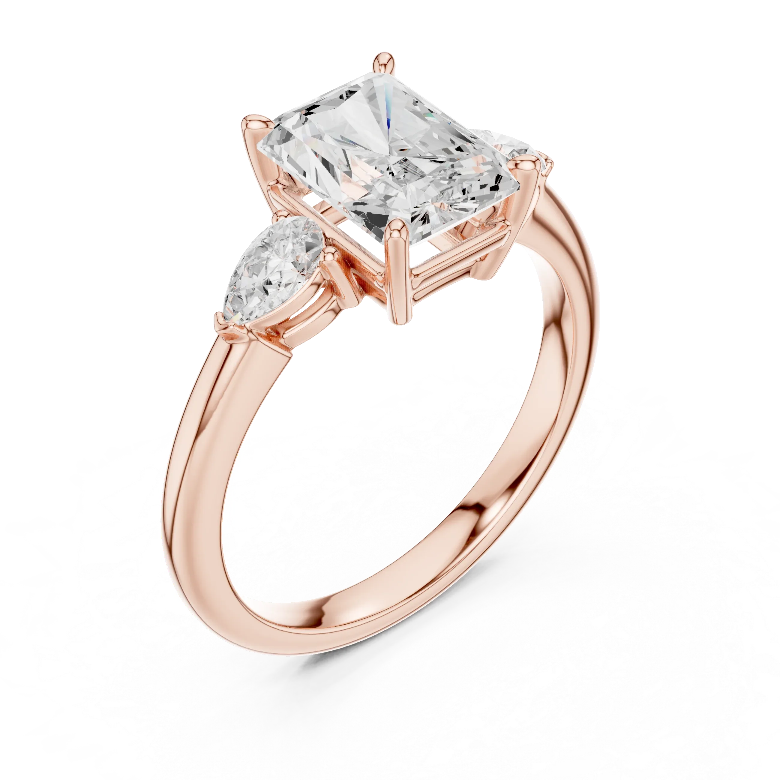 Radient Cut 2.50 CT Diamond Three Stone Wedding Ring VVS1 D Color
