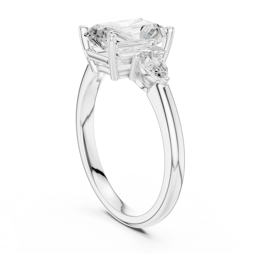 Radient Cut 2.50 CT Diamond Three Stone Wedding Ring VVS1 D Color