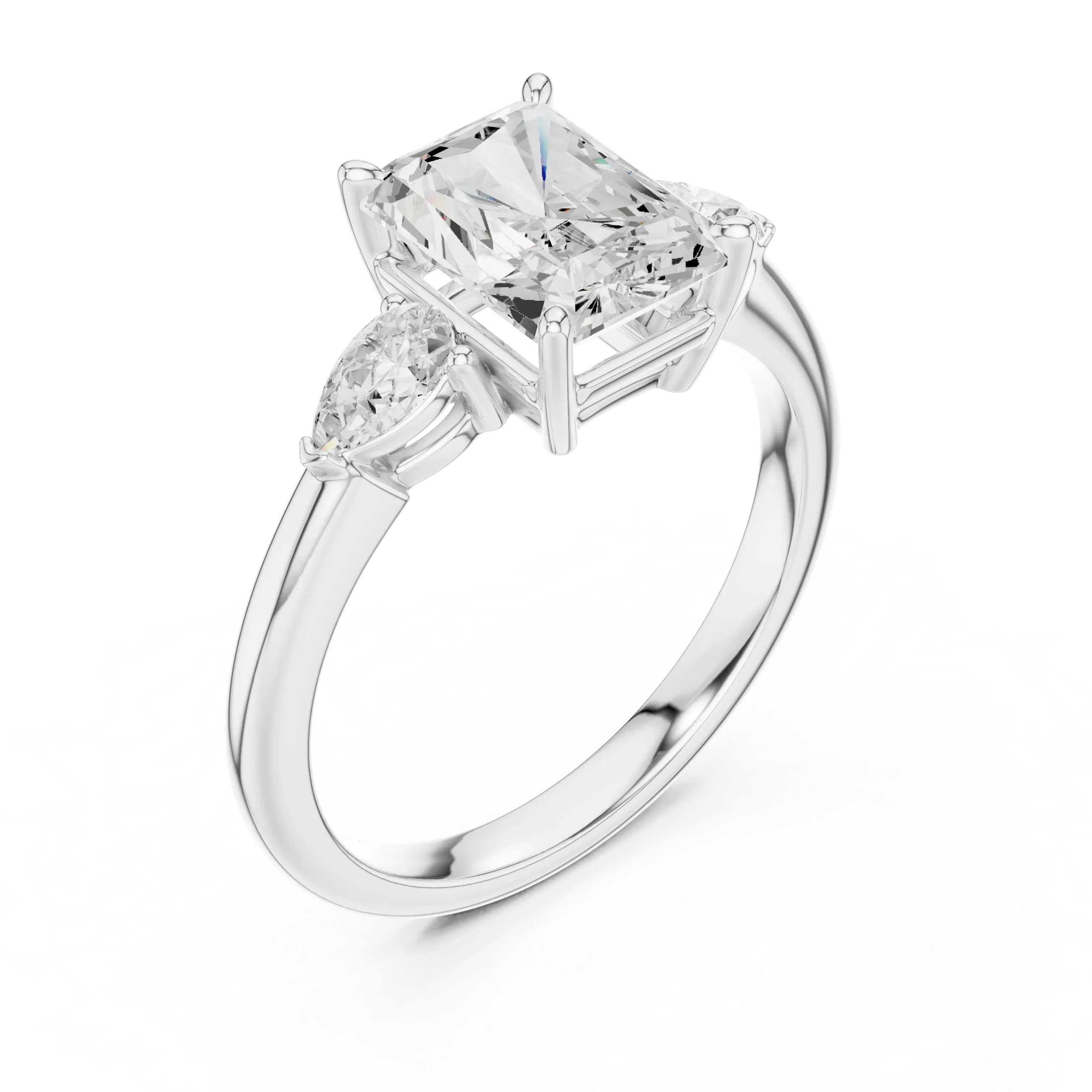 Radient Cut 2.50 CT Diamond Three Stone Wedding Ring VVS1 D Color