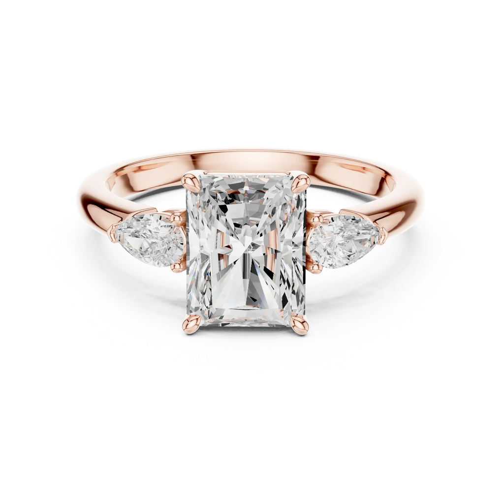 Radient Cut 2.50 CT Diamond Three Stone Wedding Ring VVS1 D Color