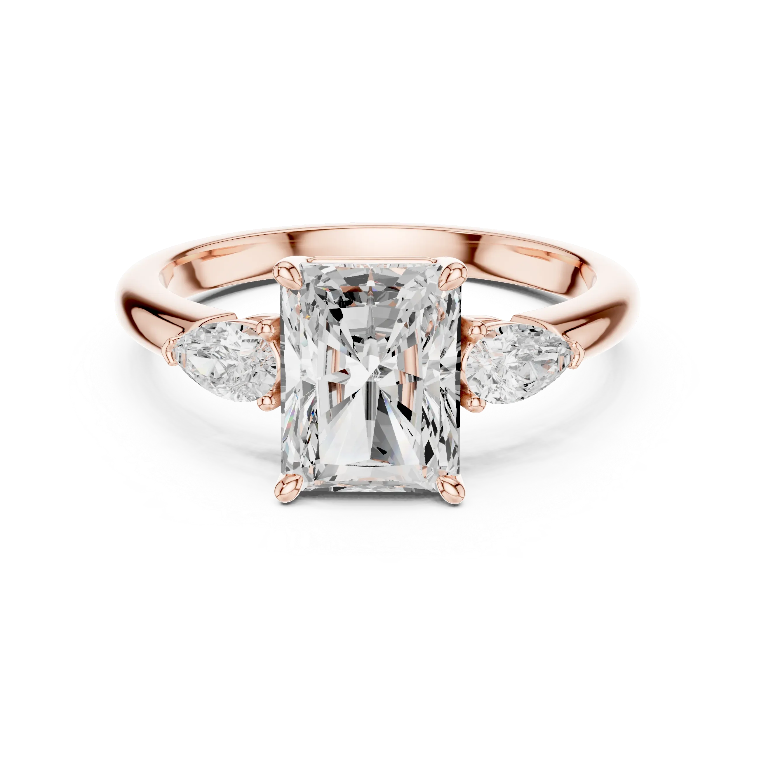 Radient Cut 2.50 CT Diamond Three Stone Wedding Ring VVS1 D Color