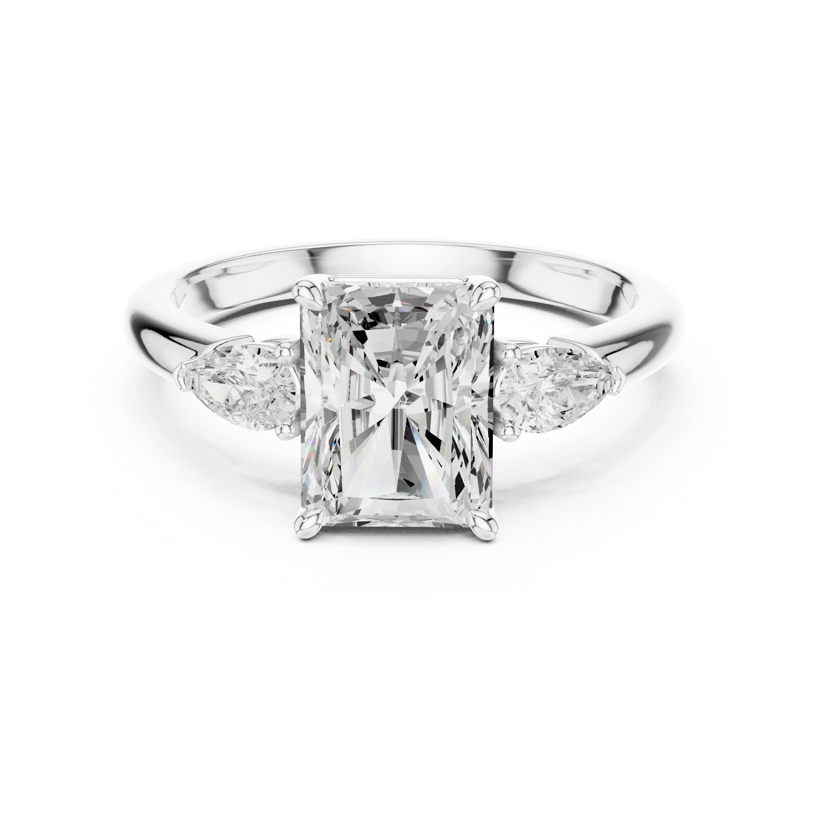Radient Cut 2.50 CT Diamond Three Stone Wedding Ring VVS1 D Color