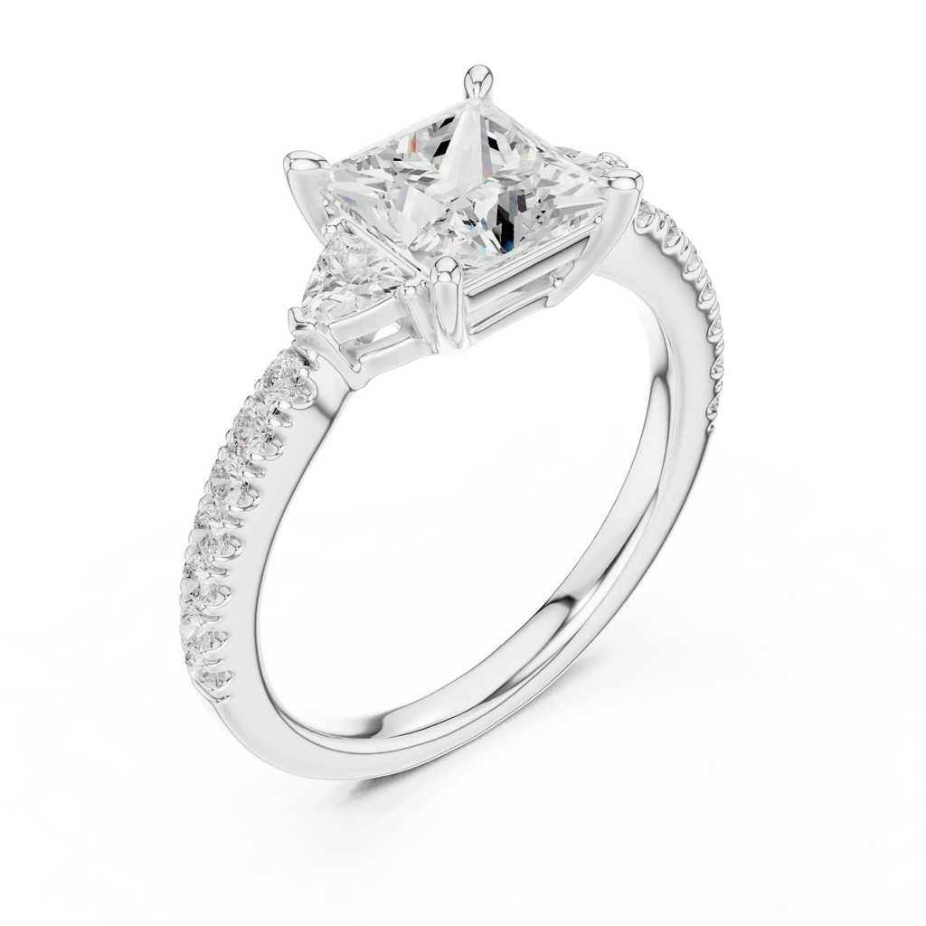 1.50ct Princess Cut Lab Grown Diamond Ring Set,14K White Gold Hidden Halo, Solitaire Wedding Ring set