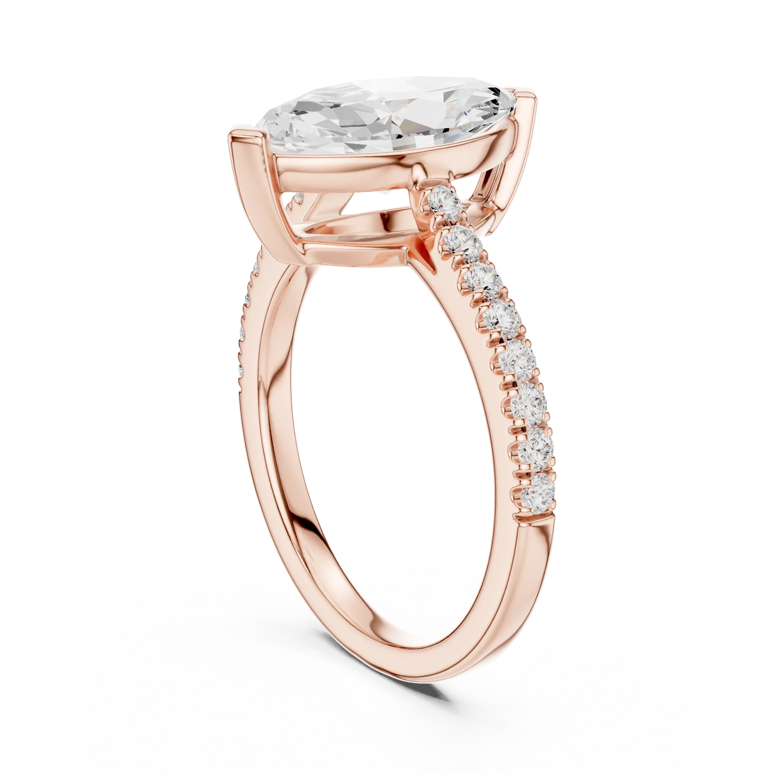 14K Yellow Gold Marquise Cut Solitaire Pave Band Promise Ring