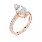 14K Yellow Gold Marquise Cut Solitaire Pave Band Promise Ring