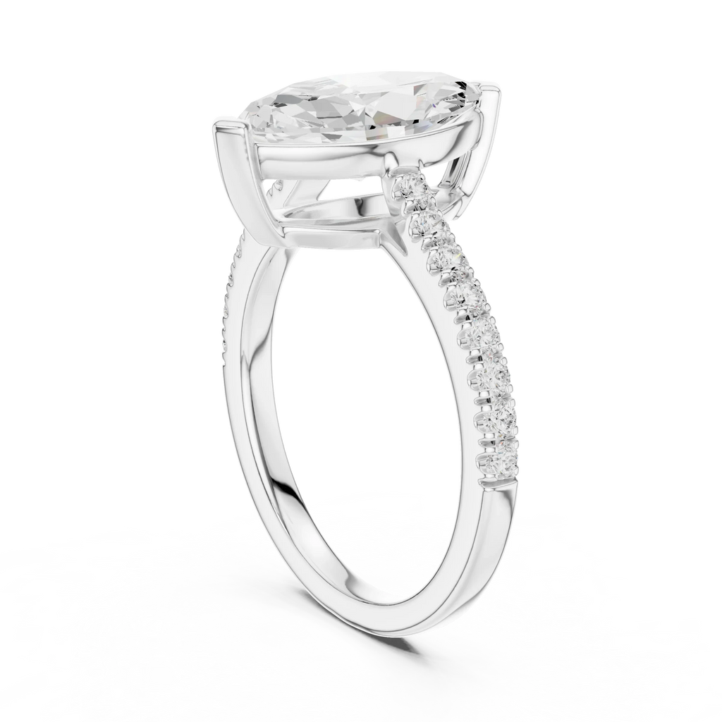 14K Yellow Gold Marquise Cut Solitaire Pave Band Promise Ring