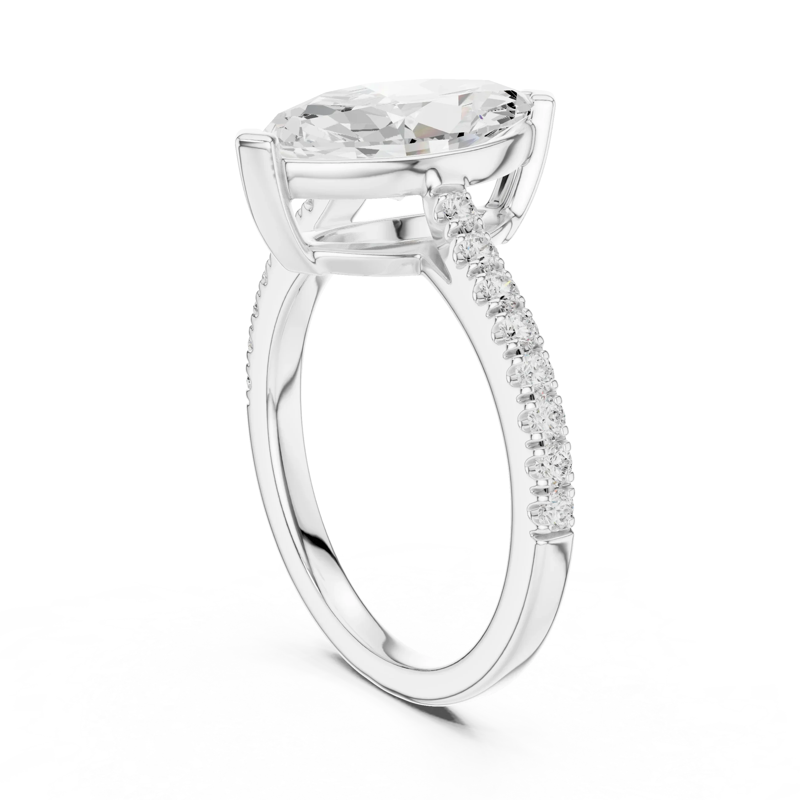 14K Yellow Gold Marquise Cut Solitaire Pave Band Promise Ring