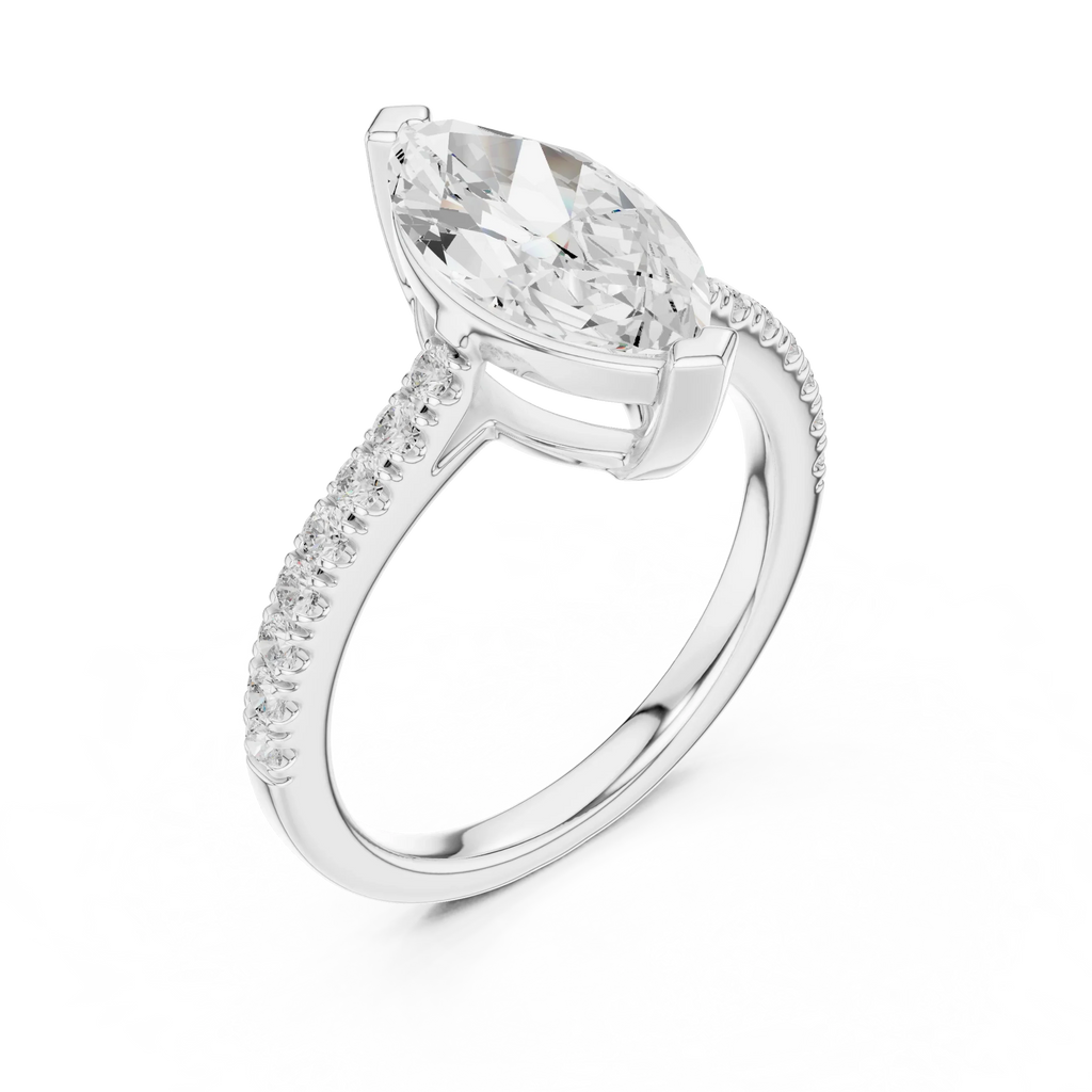 14K Yellow Gold Marquise Cut Solitaire Pave Band Promise Ring