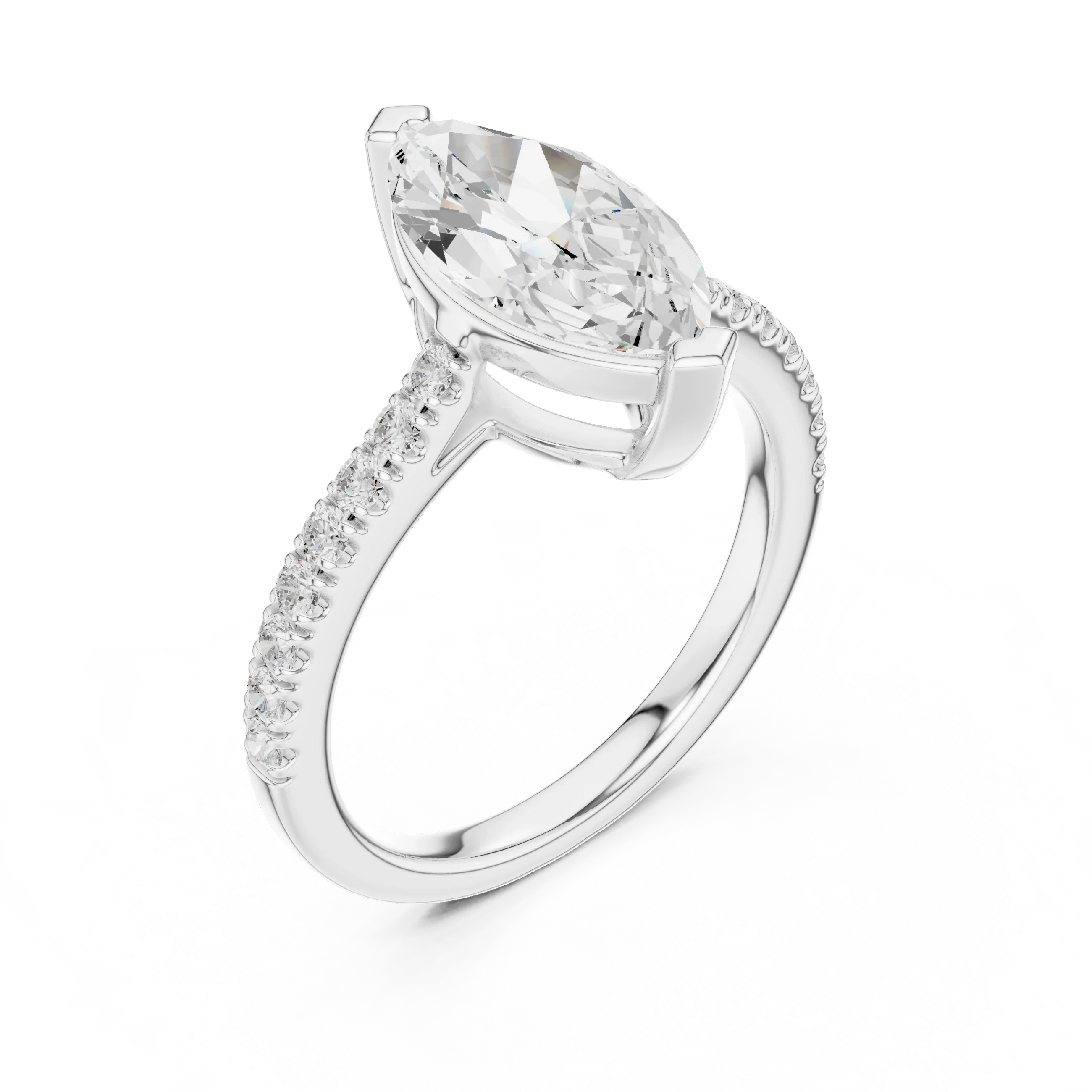 14K Yellow Gold Marquise Cut Solitaire Pave Band Promise Ring