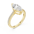 14K Yellow Gold Marquise Cut Solitaire Pave Band Promise Ring