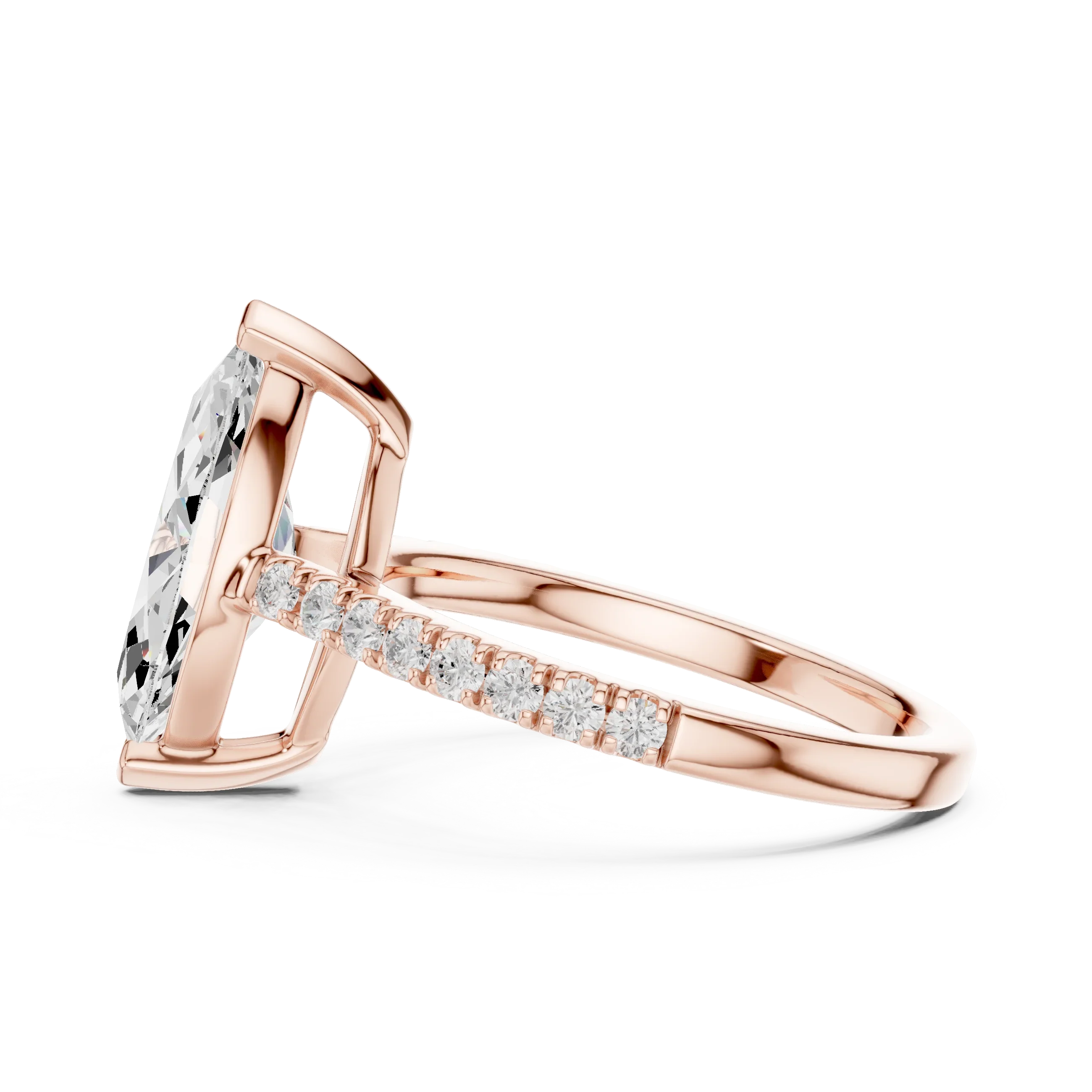 14K Yellow Gold Marquise Cut Solitaire Pave Band Promise Ring