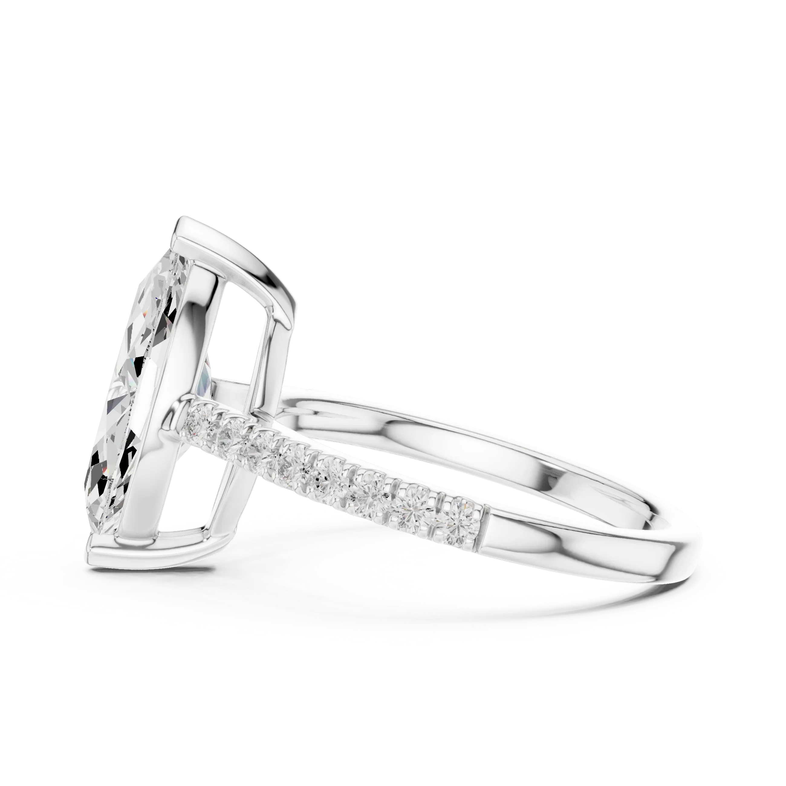14K Yellow Gold Marquise Cut Solitaire Pave Band Promise Ring