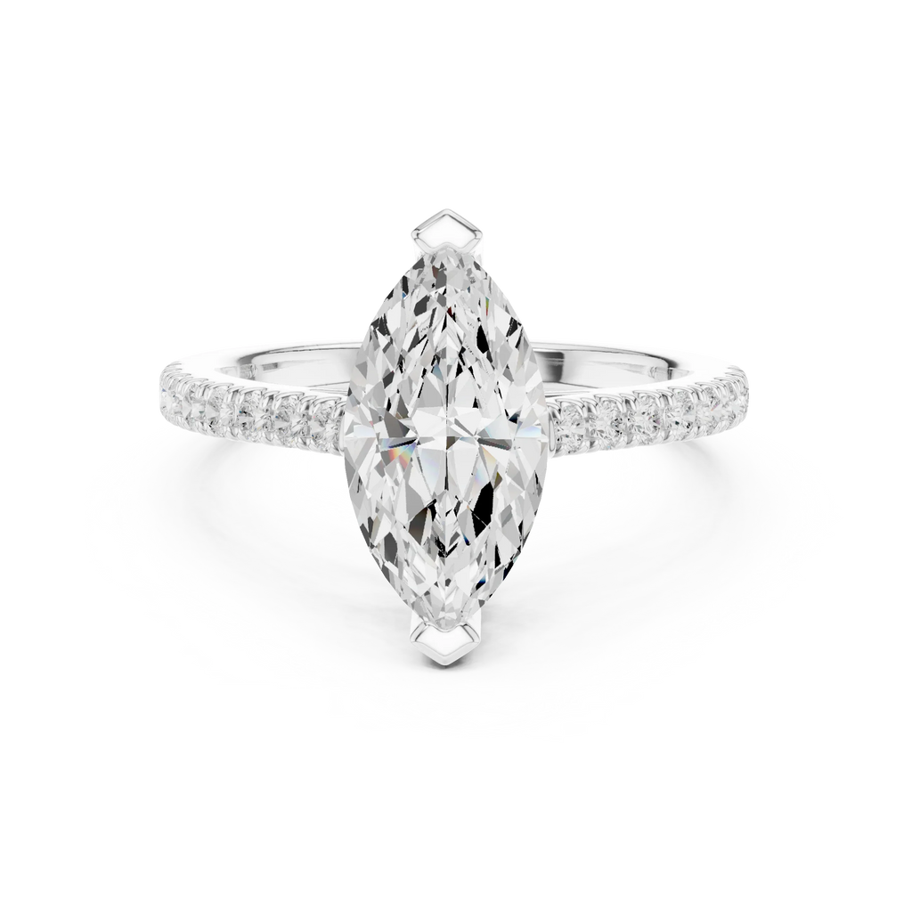 14K Yellow Gold Marquise Cut Solitaire Pave Band Promise Ring