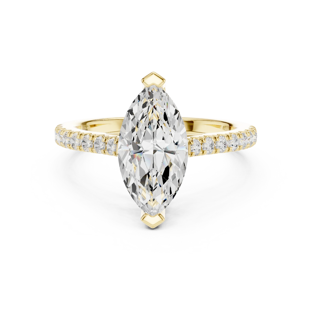 14K Yellow Gold Marquise Cut Solitaire Pave Band Promise Ring