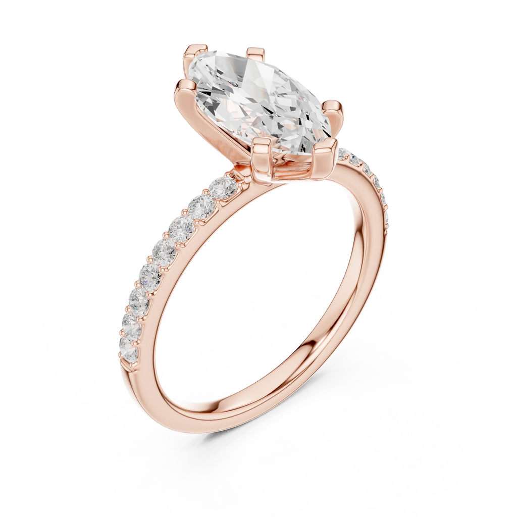 10K Solid Gold Marquise Diamond Solitaire Ring - Girlfriend Gift