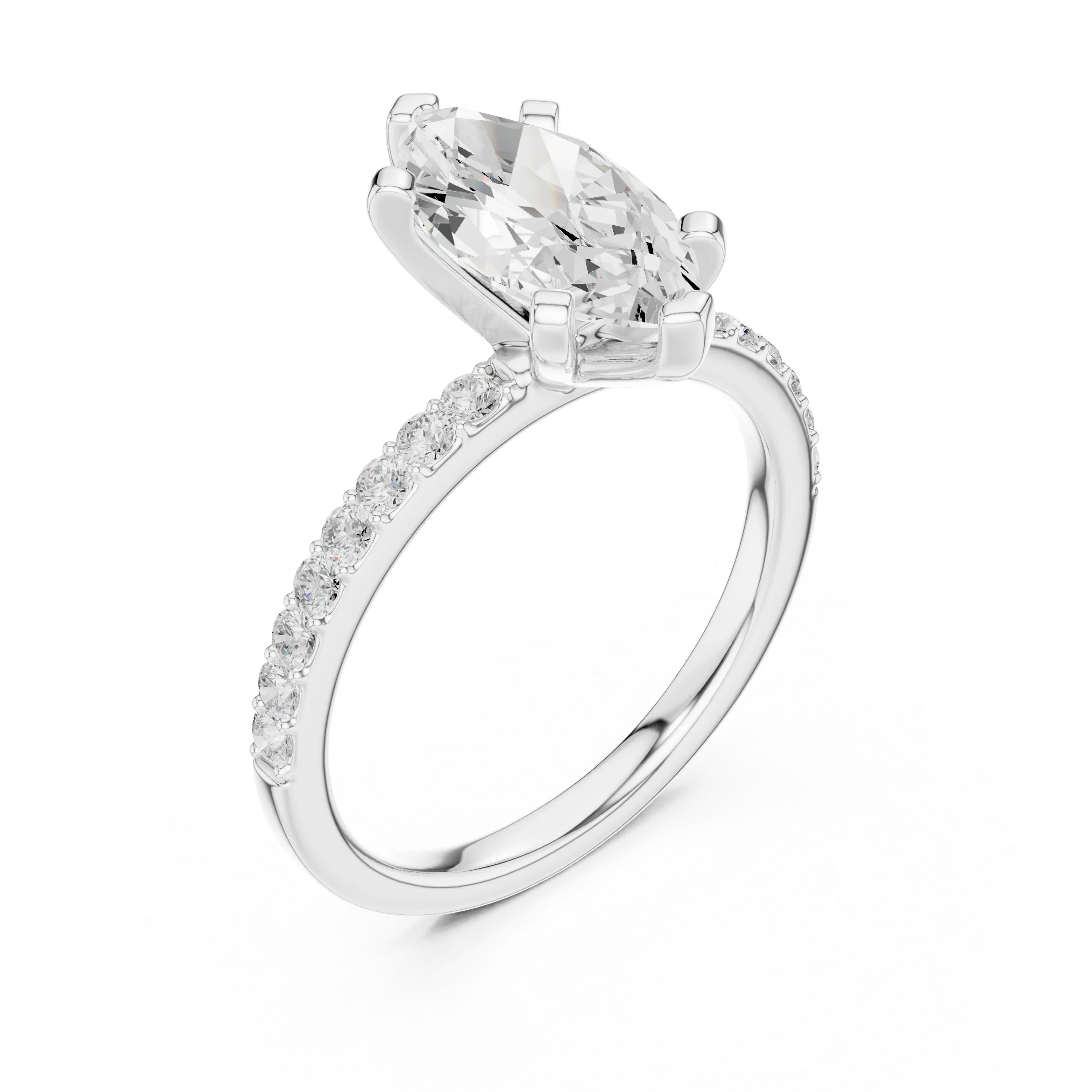10K Solid Gold Marquise Diamond Solitaire Ring - Girlfriend Gift