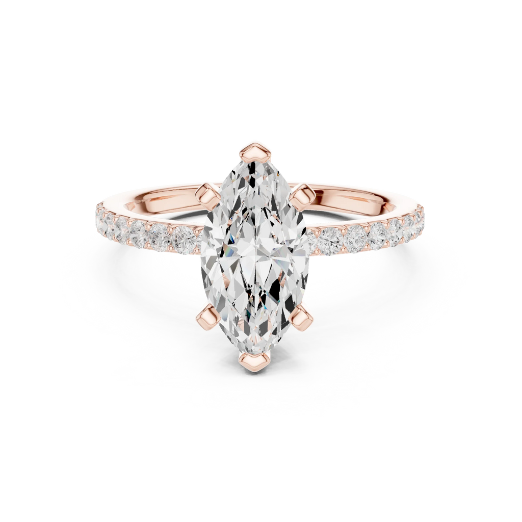 10K Solid Gold Marquise Diamond Solitaire Ring - Girlfriend Gift