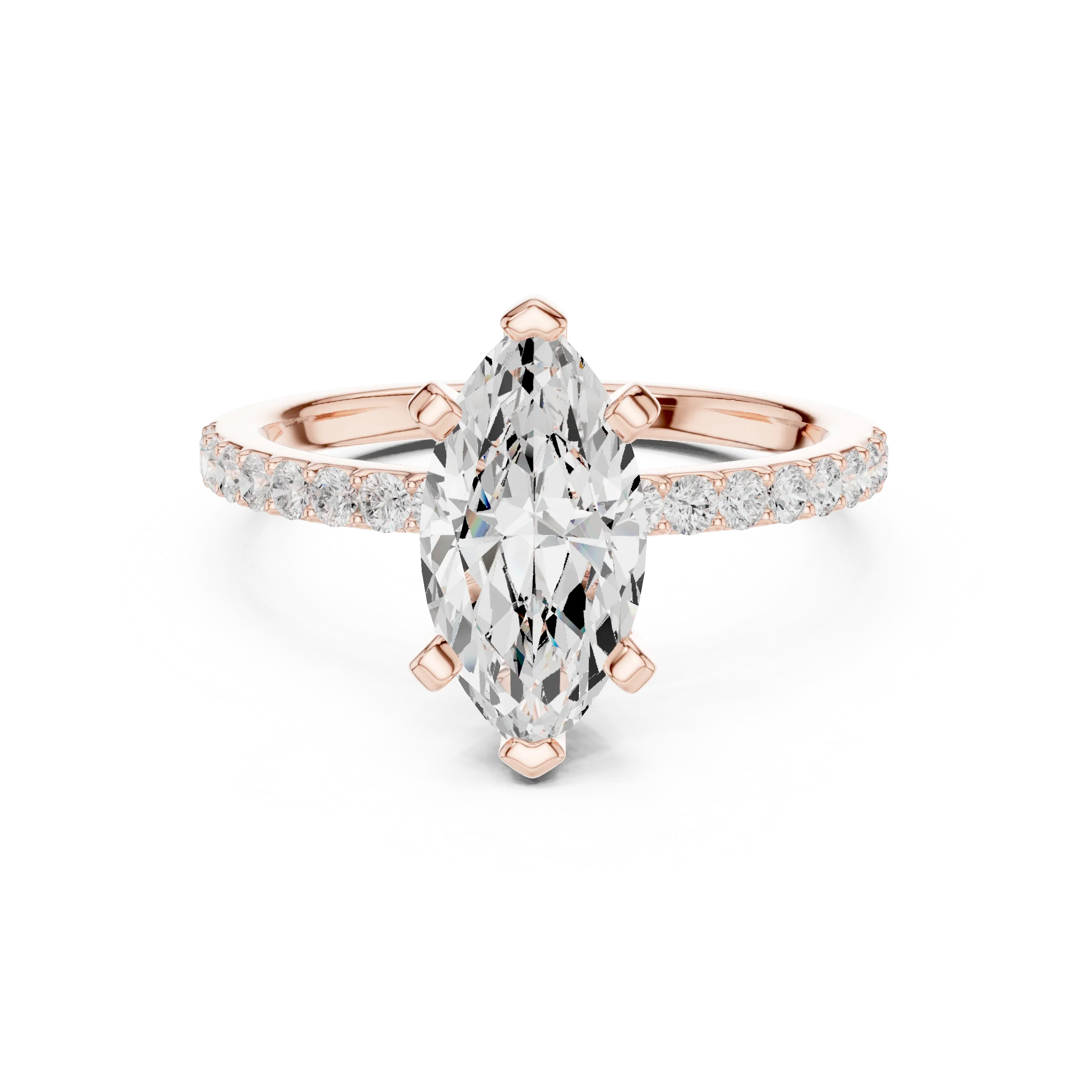 10K Solid Gold Marquise Diamond Solitaire Ring - Girlfriend Gift