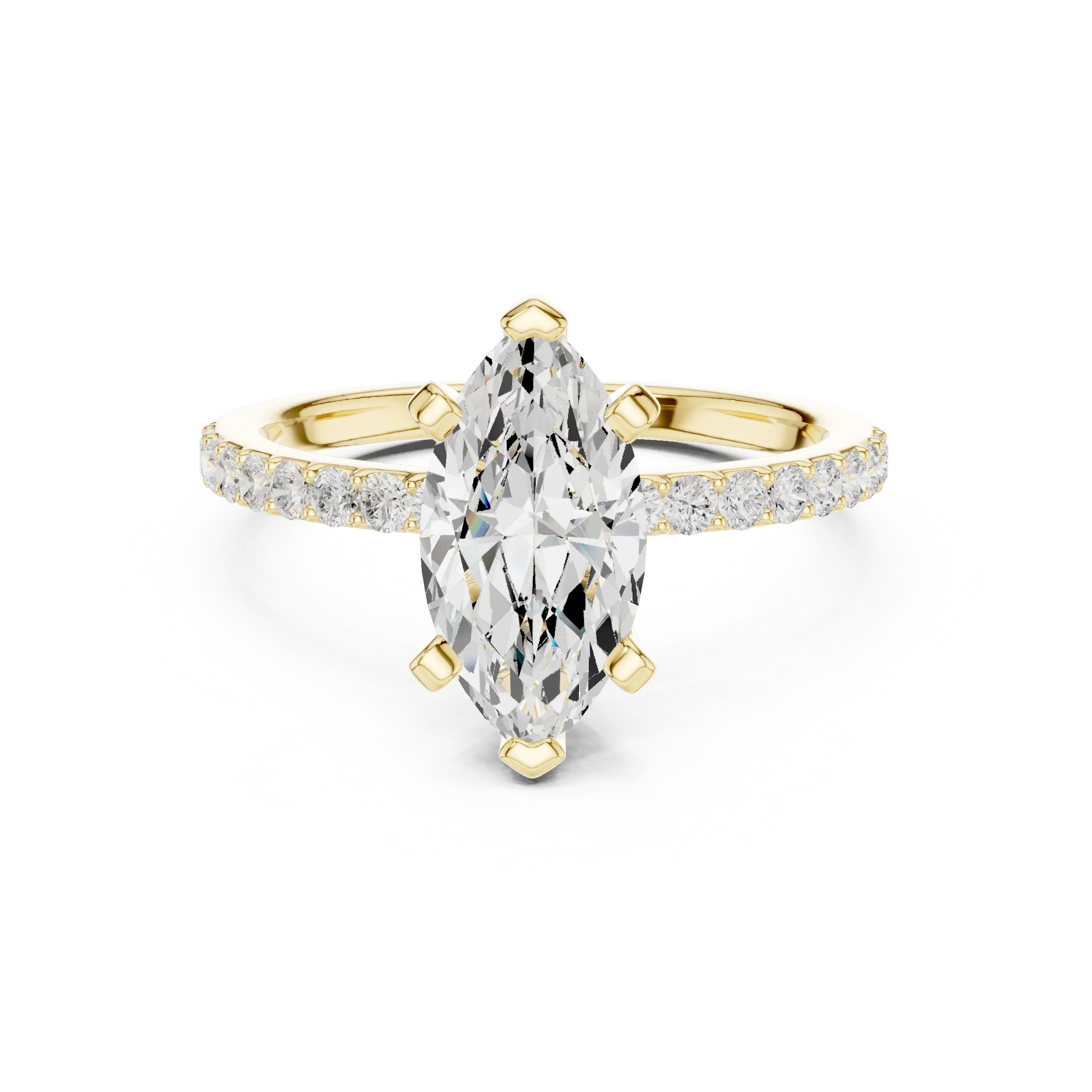 10K Solid Gold Marquise Diamond Solitaire Ring - Girlfriend Gift