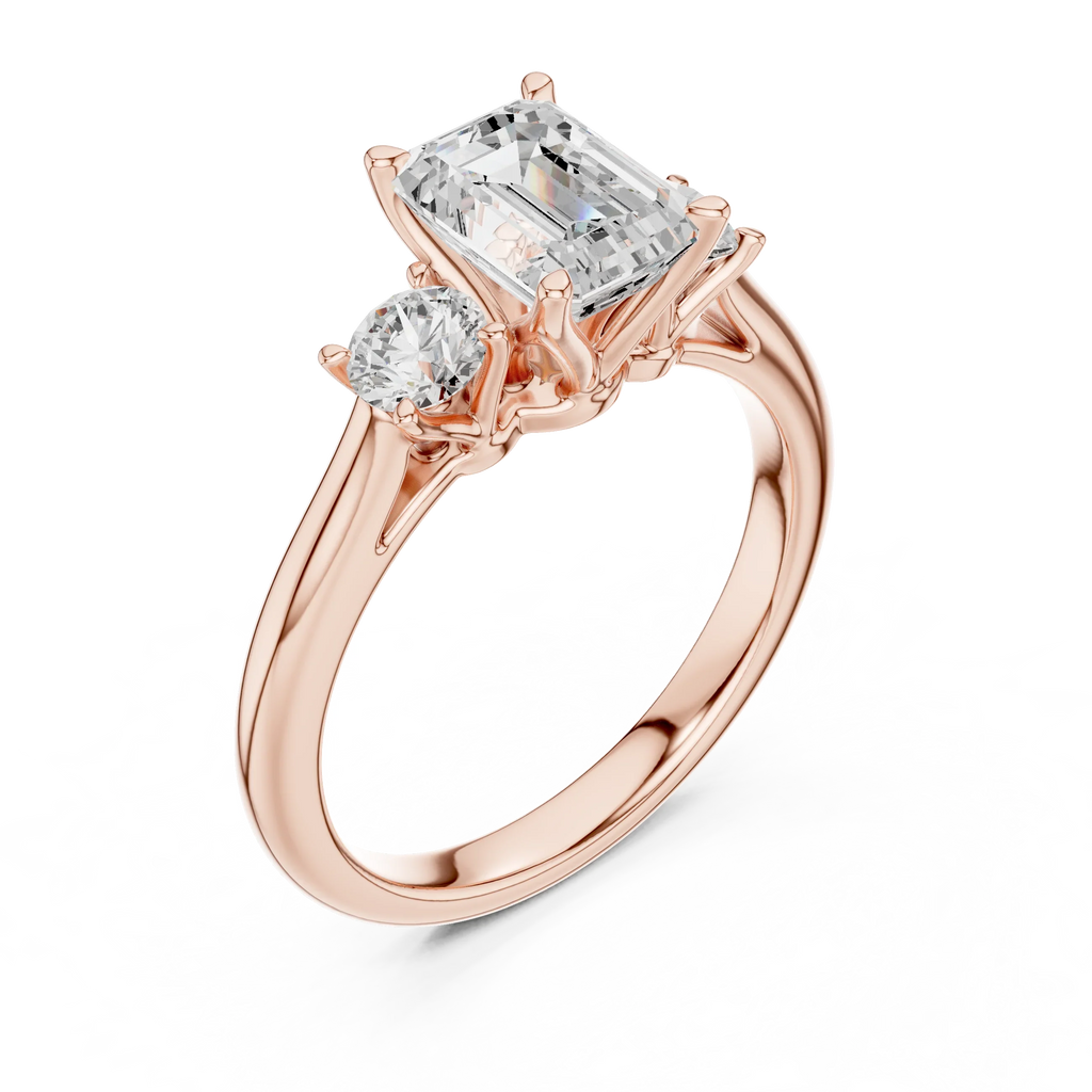 14K White Gold 1.9 CT Emerald Cut Three Stone Diamond Ring