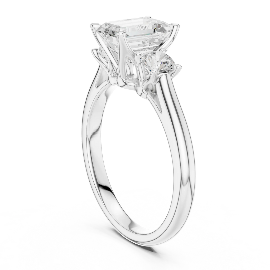 14K White Gold 1.9 CT Emerald Cut Three Stone Diamond Ring