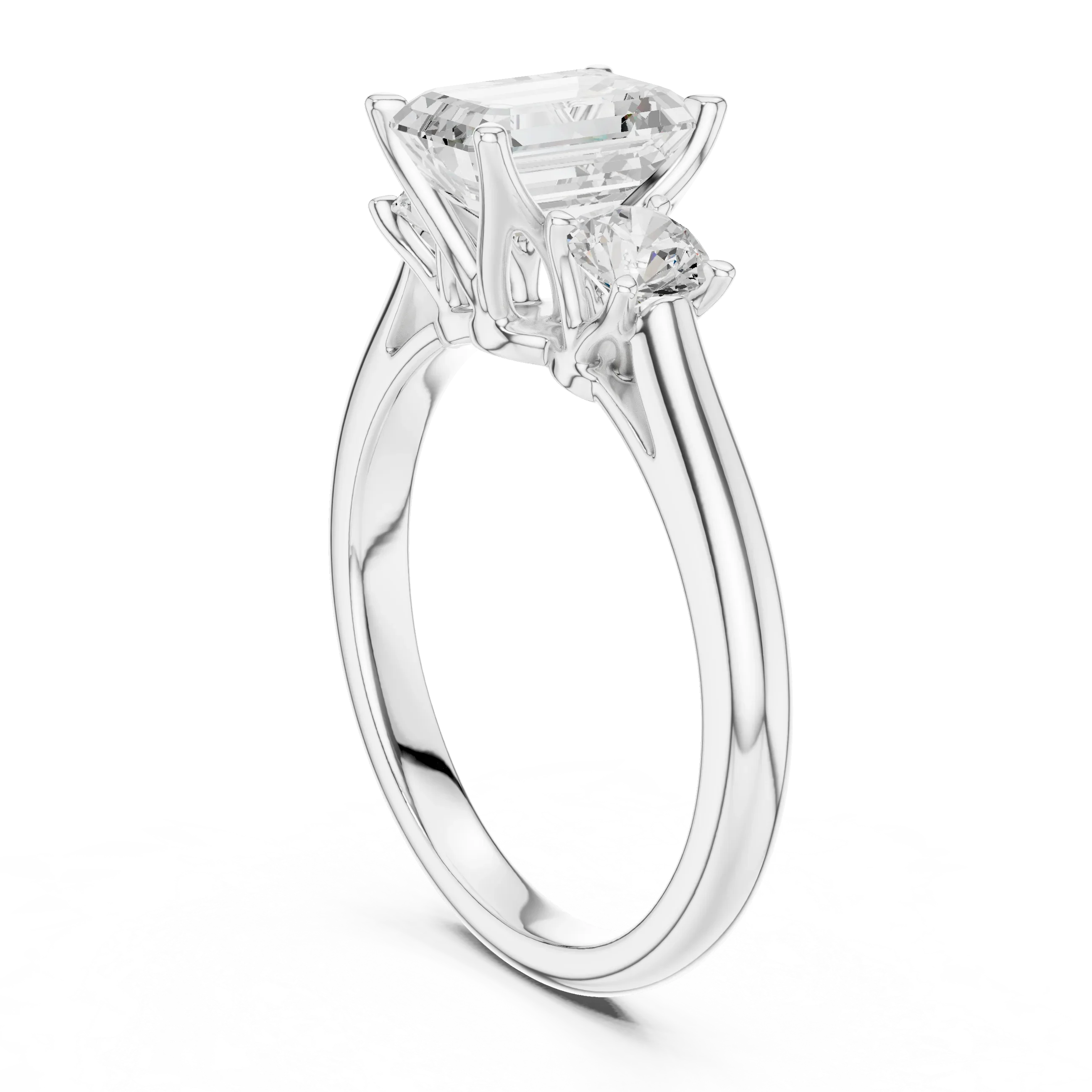 14K White Gold 1.9 CT Emerald Cut Three Stone Diamond Ring