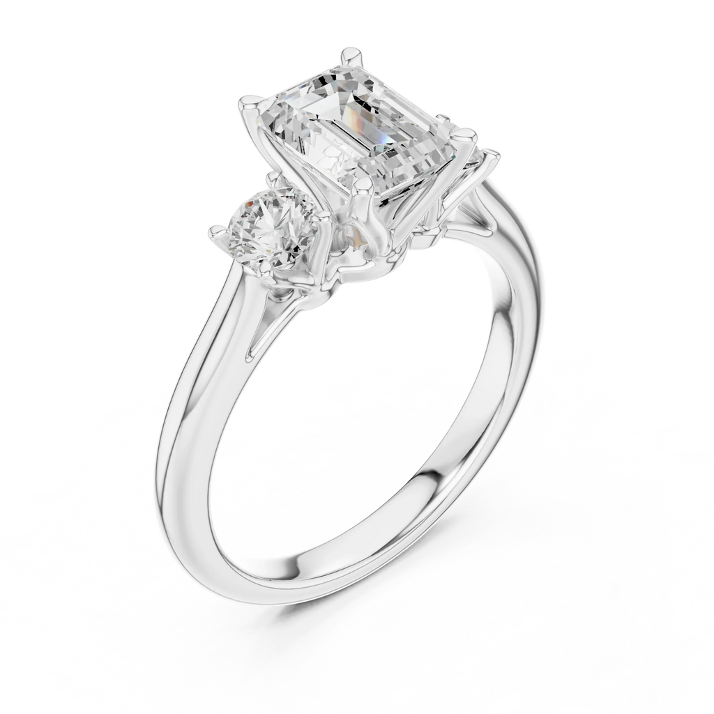 14K White Gold 1.9 CT Emerald Cut Three Stone Diamond Ring