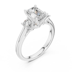 14K White Gold 1.9 CT Emerald Cut Three Stone Diamond Ring