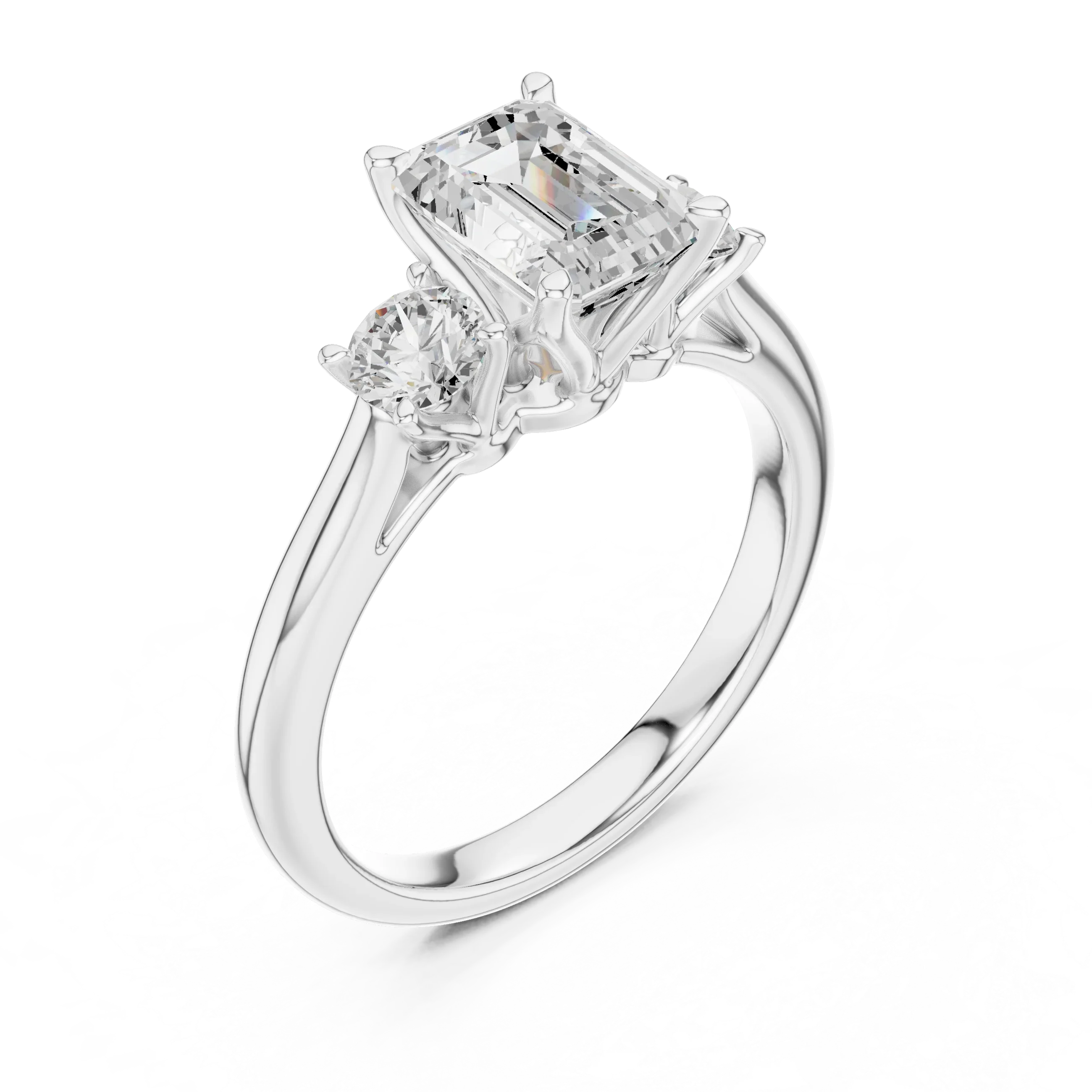 14K White Gold 1.9 CT Emerald Cut Three Stone Diamond Ring