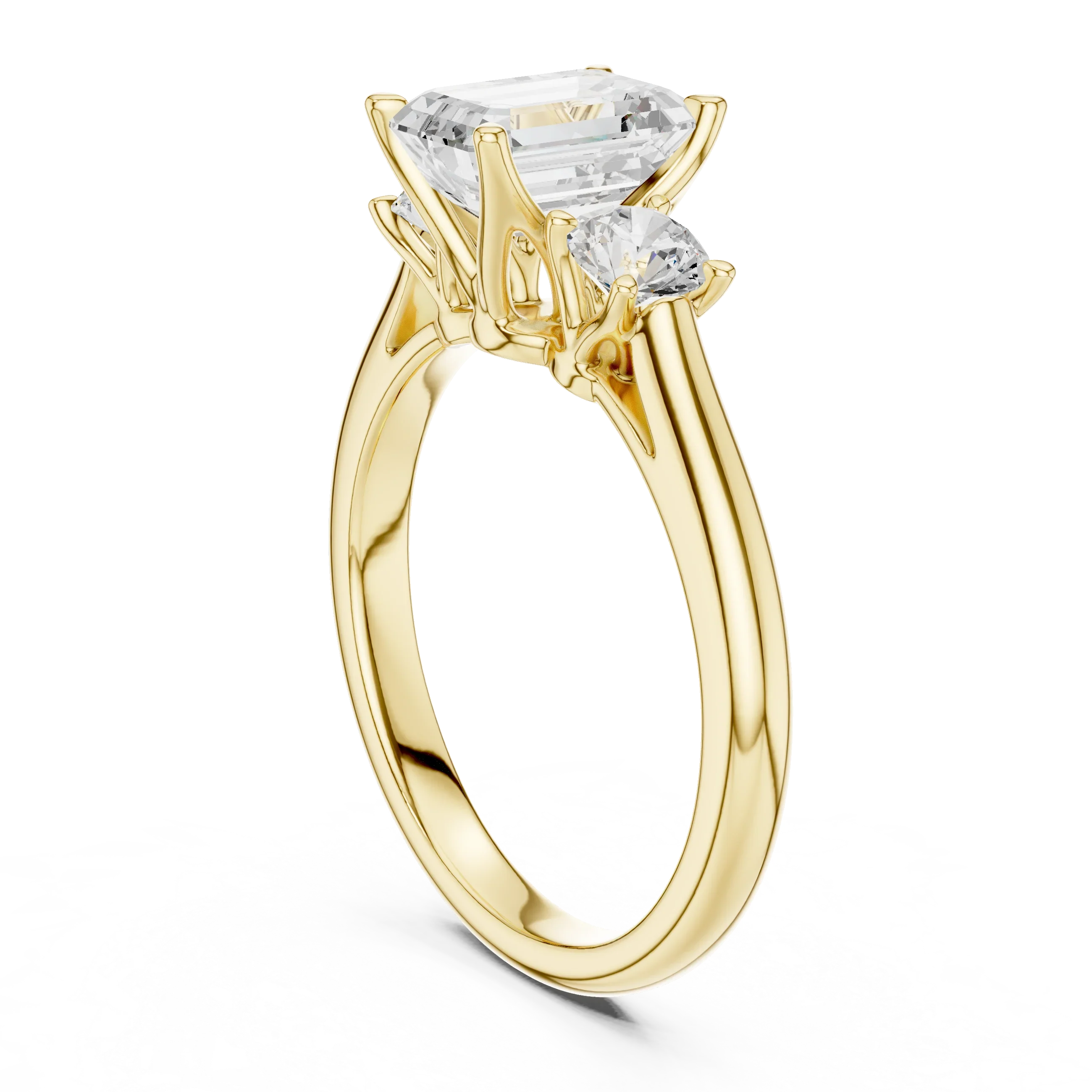 14K White Gold 1.9 CT Emerald Cut Three Stone Diamond Ring