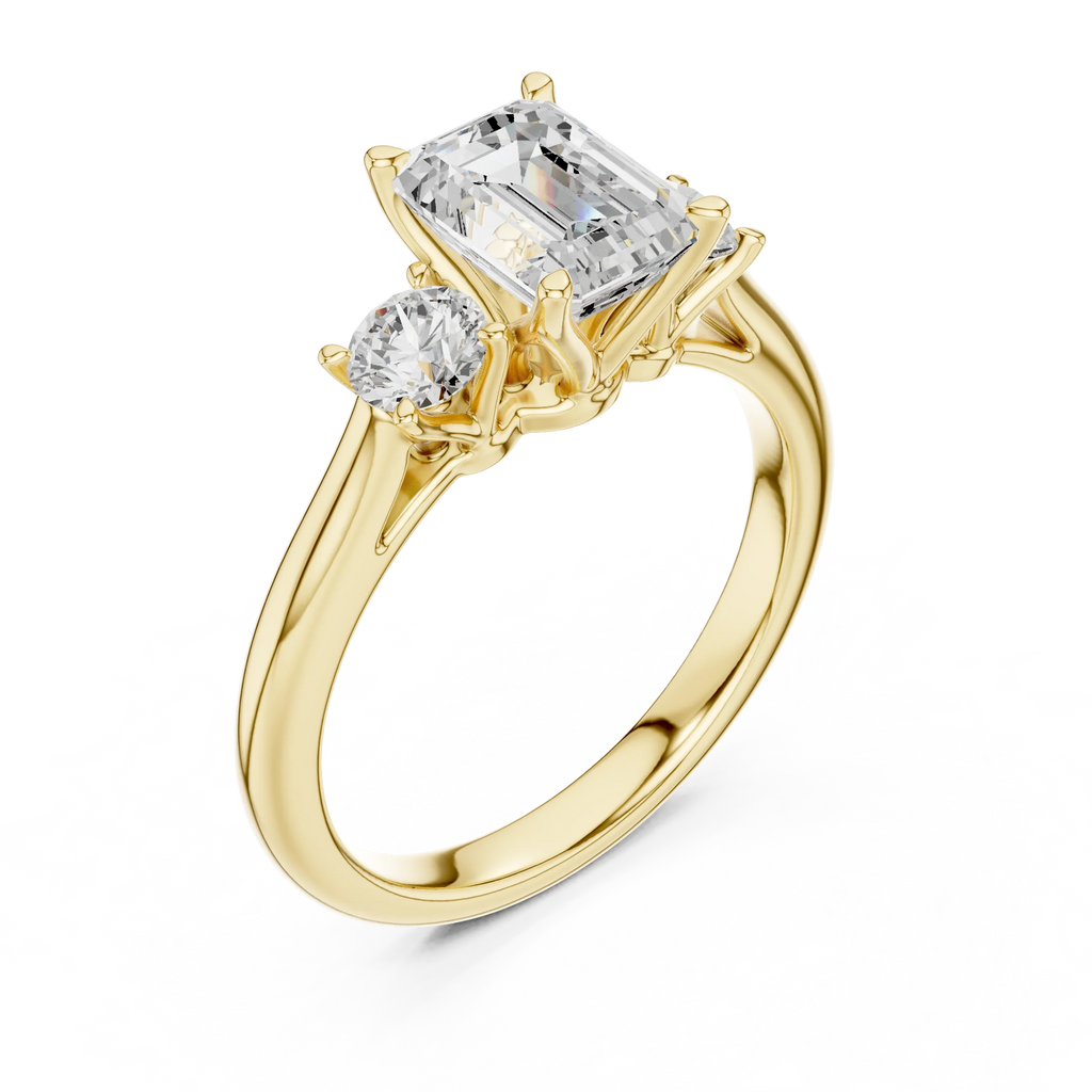 14K White Gold 1.9 CT Emerald Cut Three Stone Diamond Ring