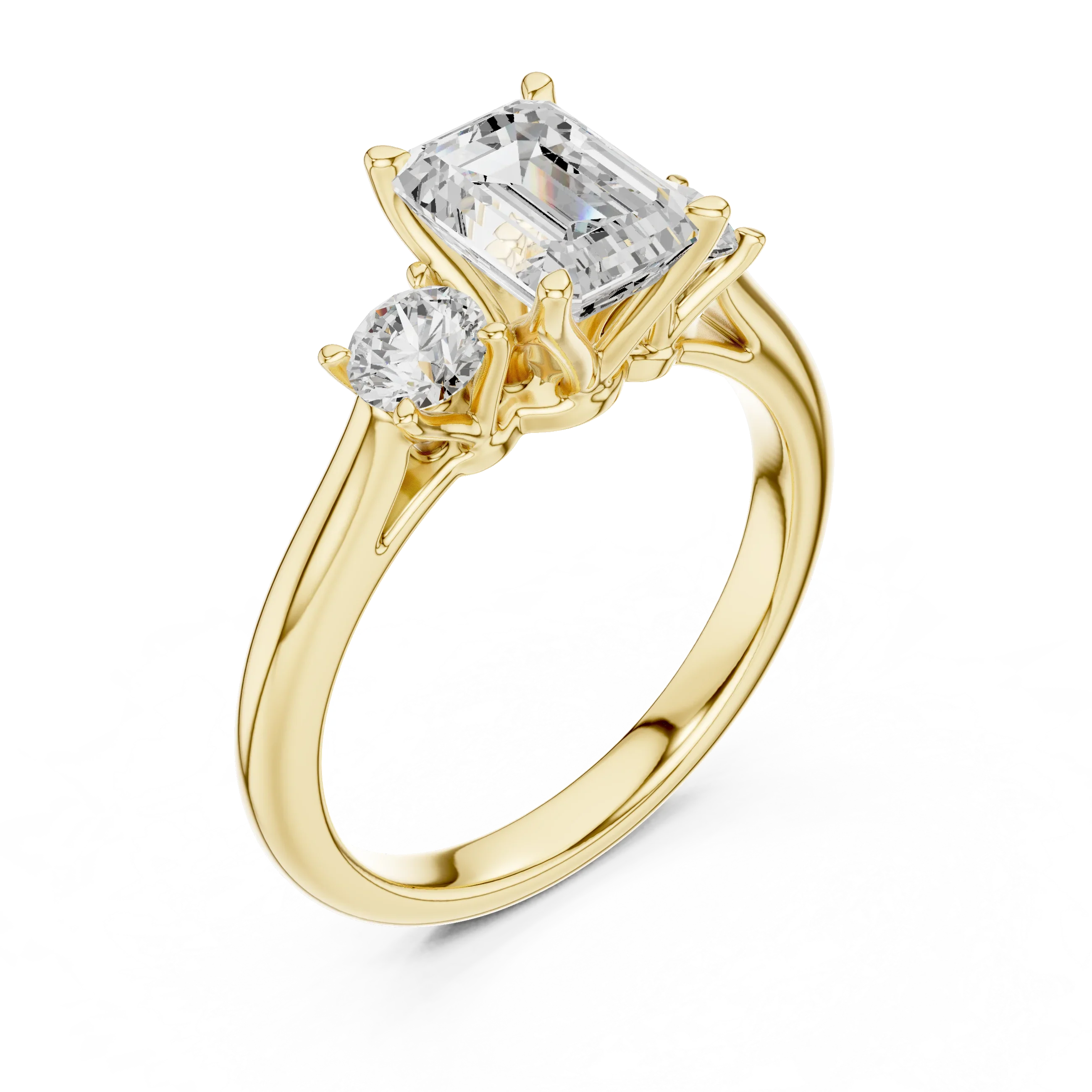 14K White Gold 1.9 CT Emerald Cut Three Stone Diamond Ring