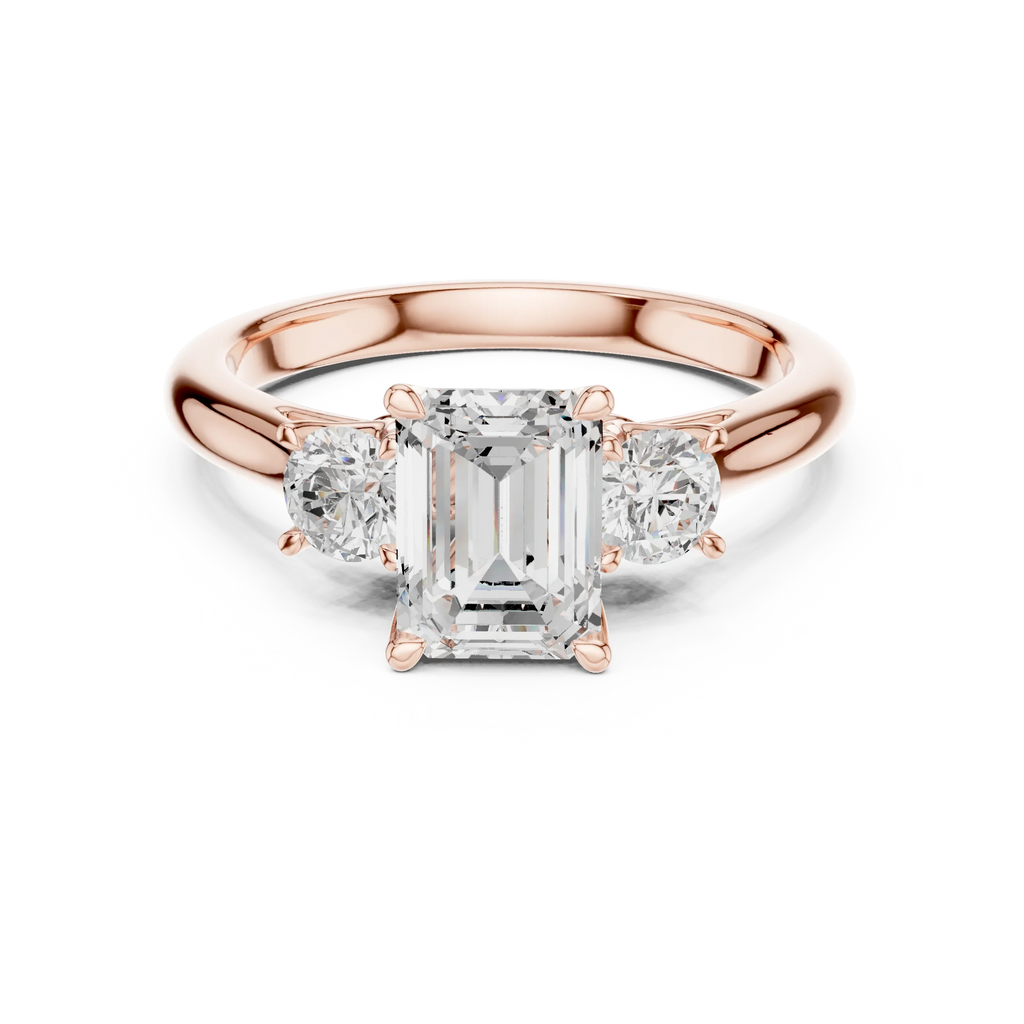 14K White Gold 1.9 CT Emerald Cut Three Stone Diamond Ring