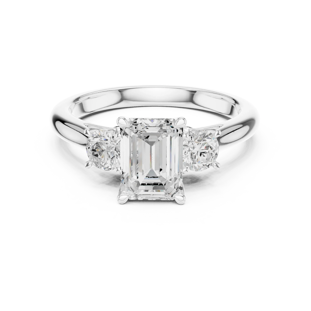 14K White Gold 1.9 CT Emerald Cut Three Stone Diamond Ring
