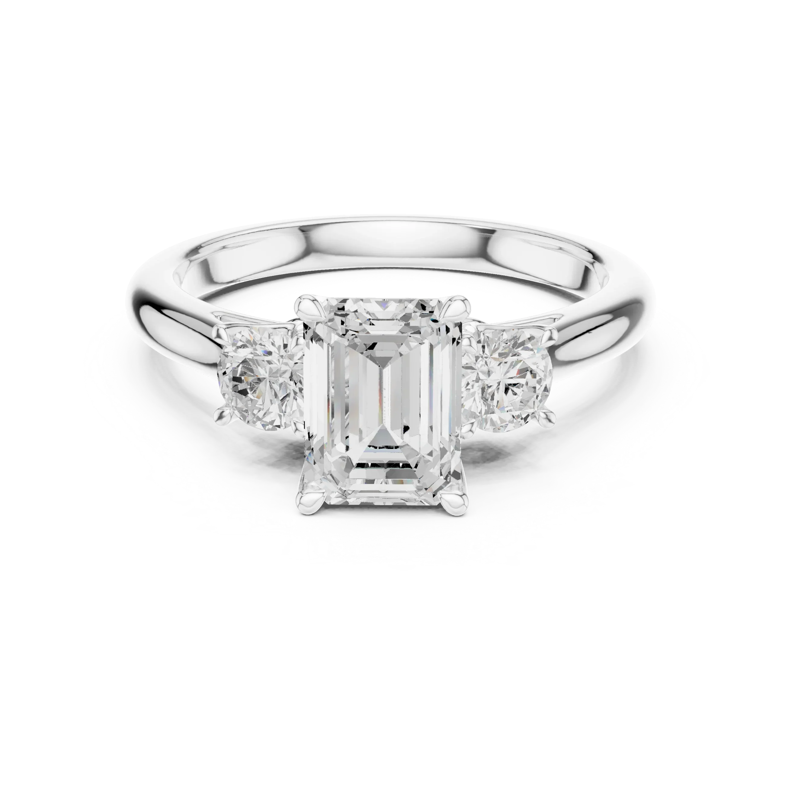 14K White Gold 1.9 CT Emerald Cut Three Stone Diamond Ring