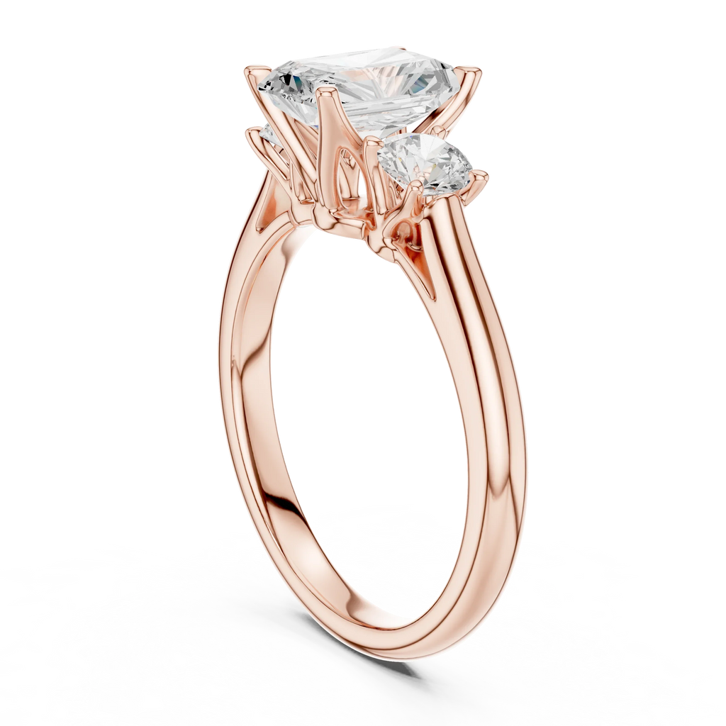14K White Gold 1.9 CT Radiant Cut Three Stone Ring - D Color