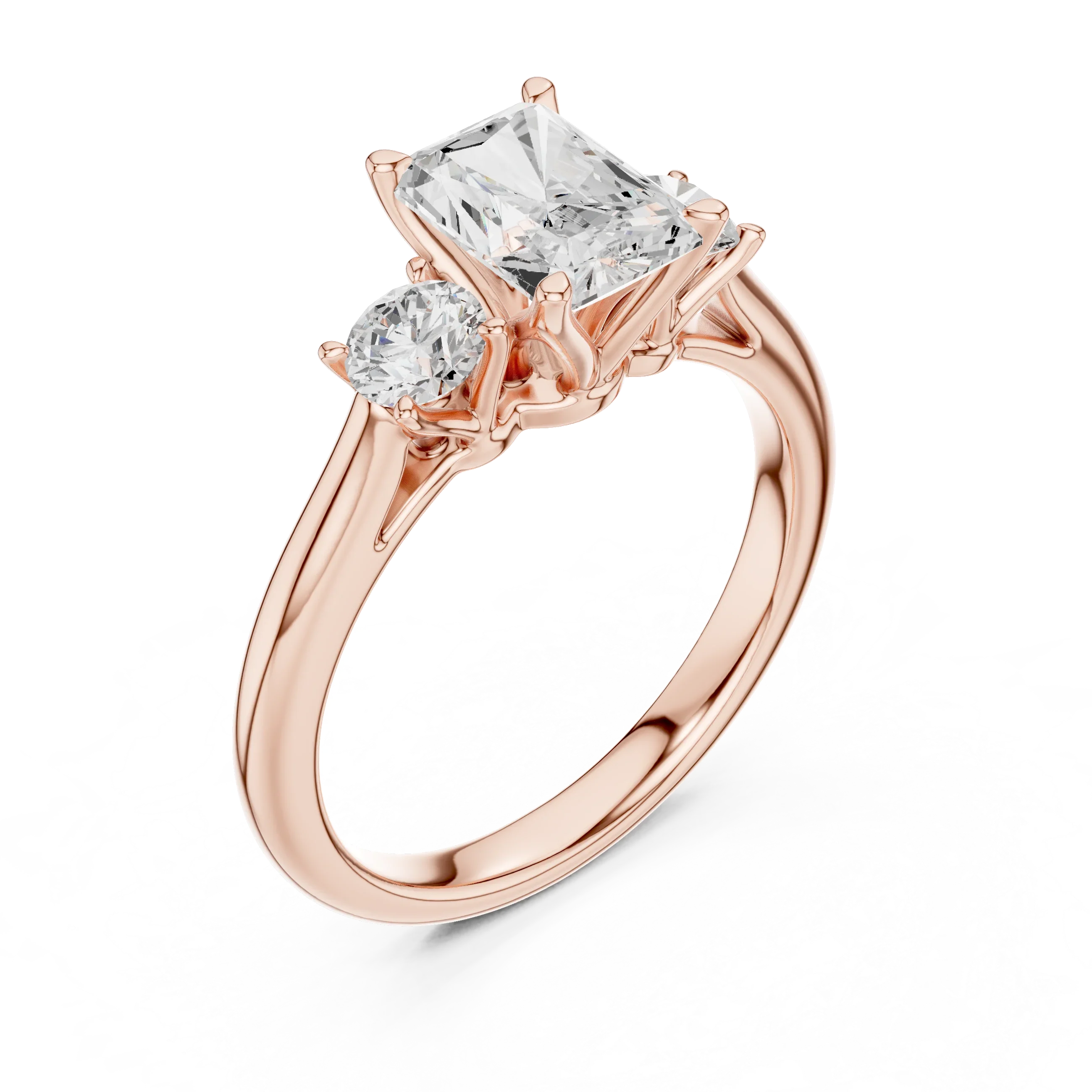 14K White Gold 1.9 CT Radiant Cut Three Stone Ring - D Color