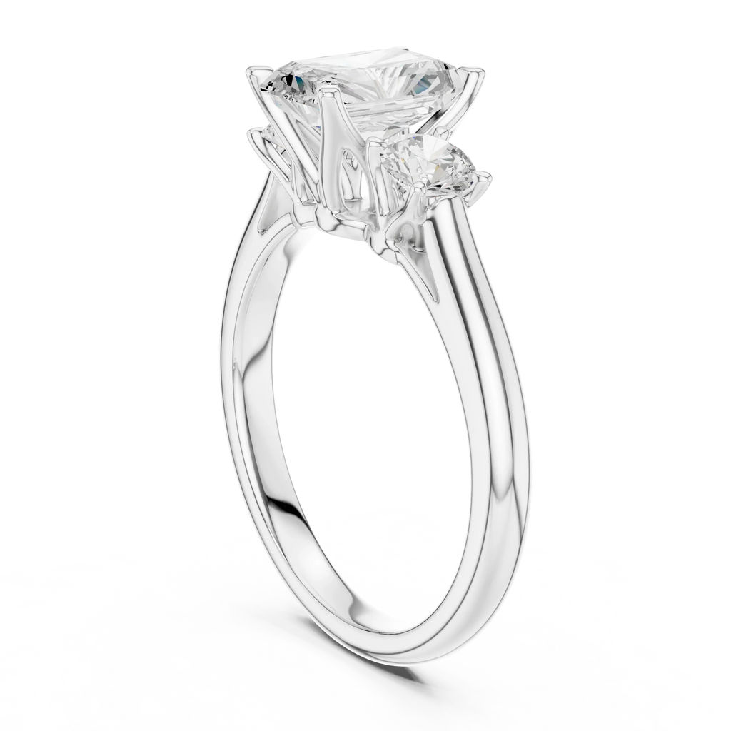 14K White Gold 1.9 CT Radiant Cut Three Stone Ring - D Color